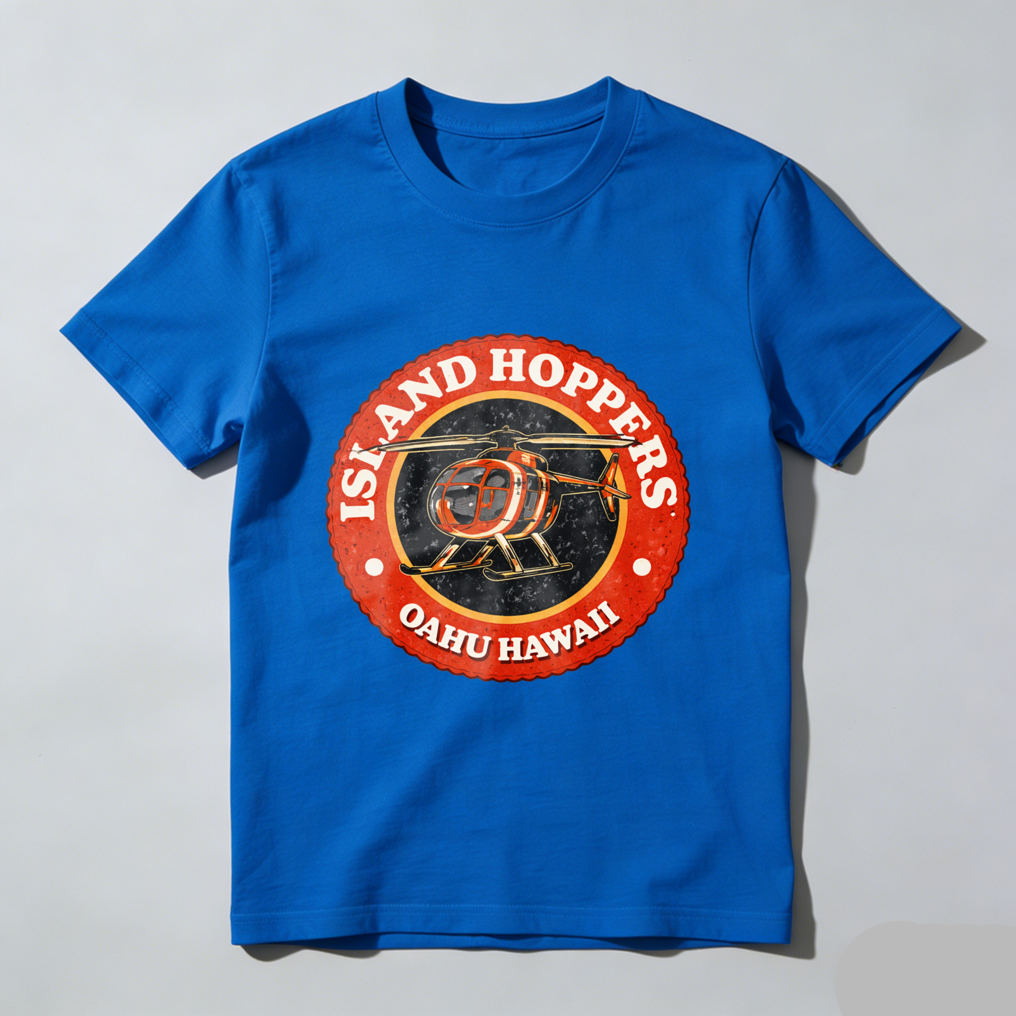 TEECURENT Island Hoppers Oahu Hawaii T-Shirt Helicopter Logo Design Black Men Women Unisex Apparel Gift Souvenir