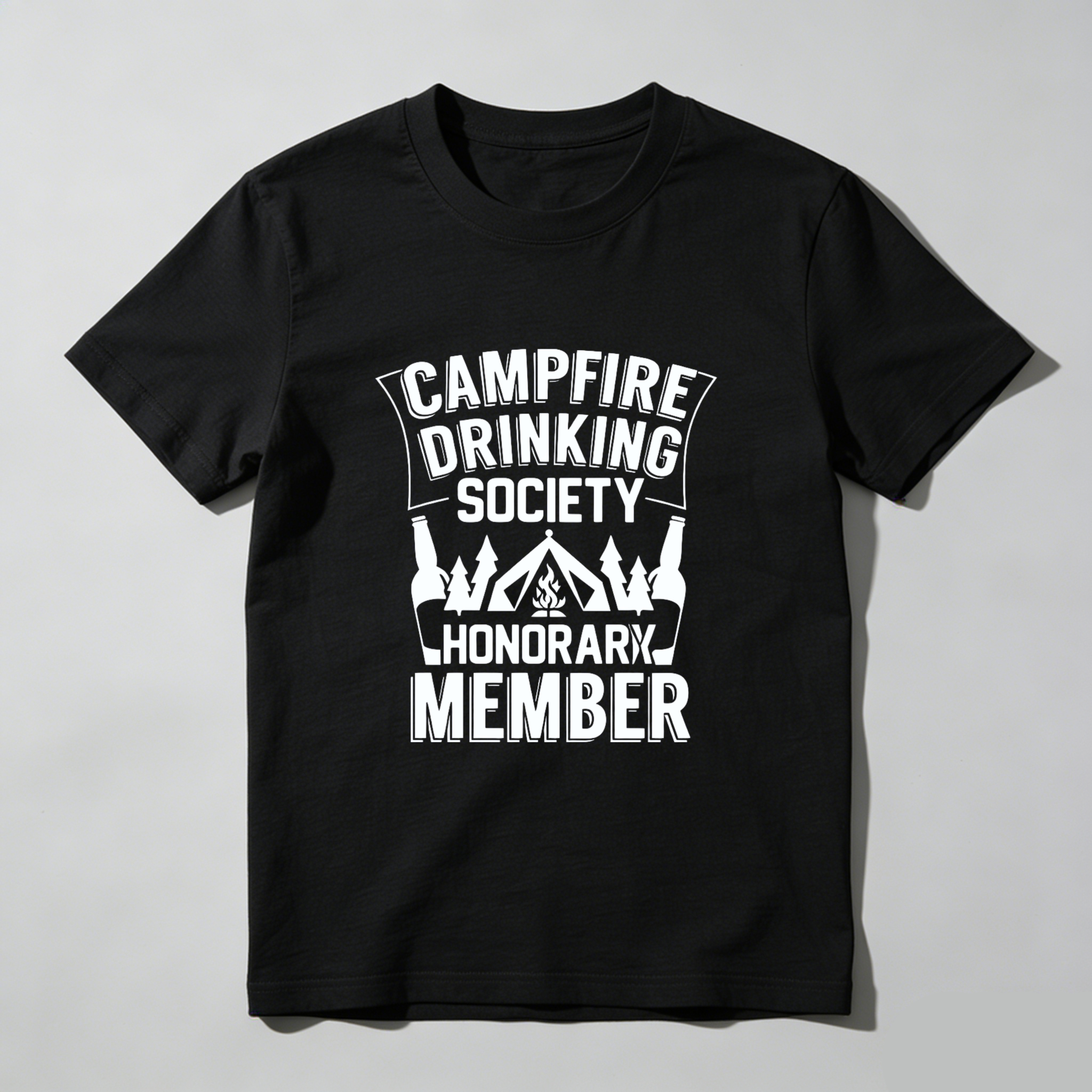 TEECURENT Campfire Drinking Society Honorary Member T-Shirt Outdoor Camping Beer Party Shirt Funny Gift For Men Women WOMEN