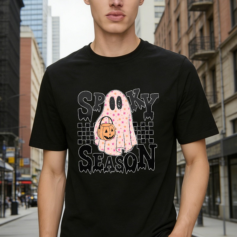 Spooky Season Ghost With Pumpkin Bucket Unisex Classic T-shirt
