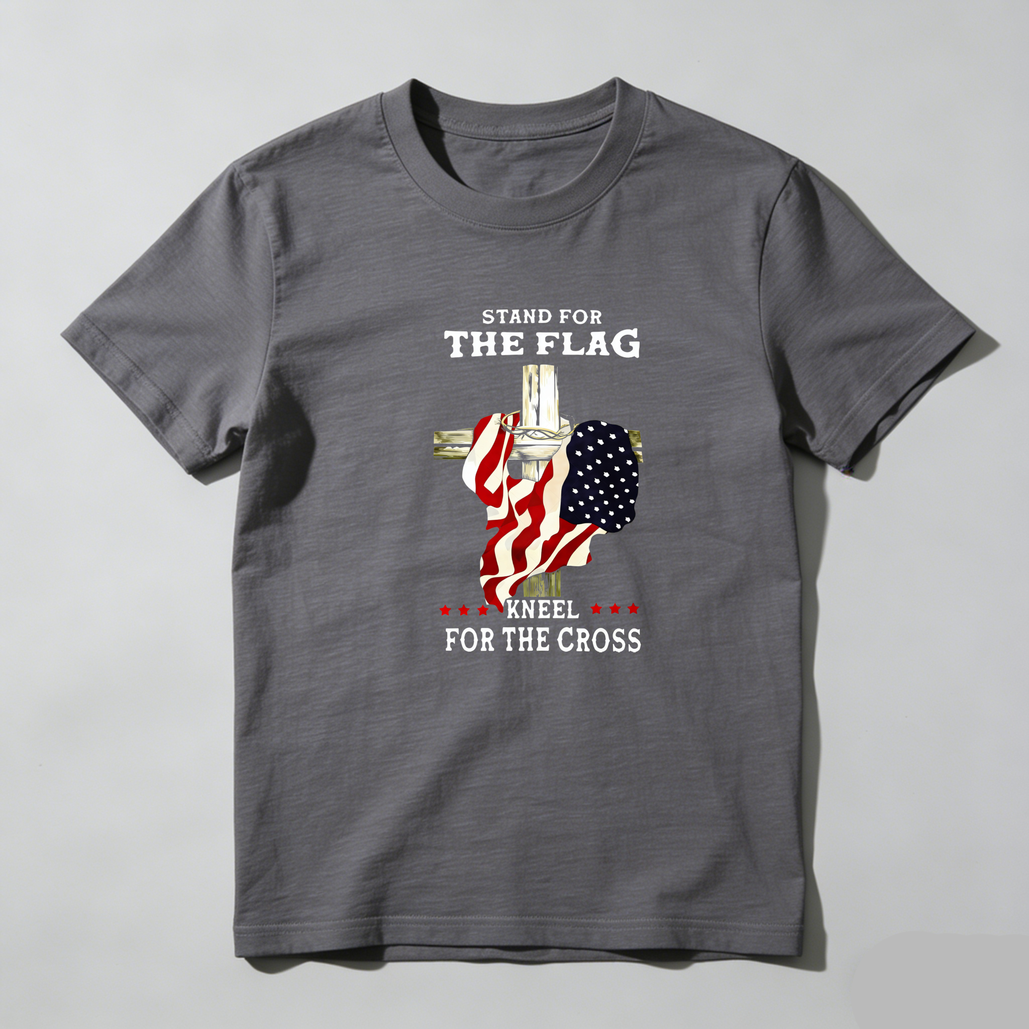 TEECURENT Stand For The Flag Kneel For The Cross Pure Cotton Short Sleeve T Shirt-TeeCurent