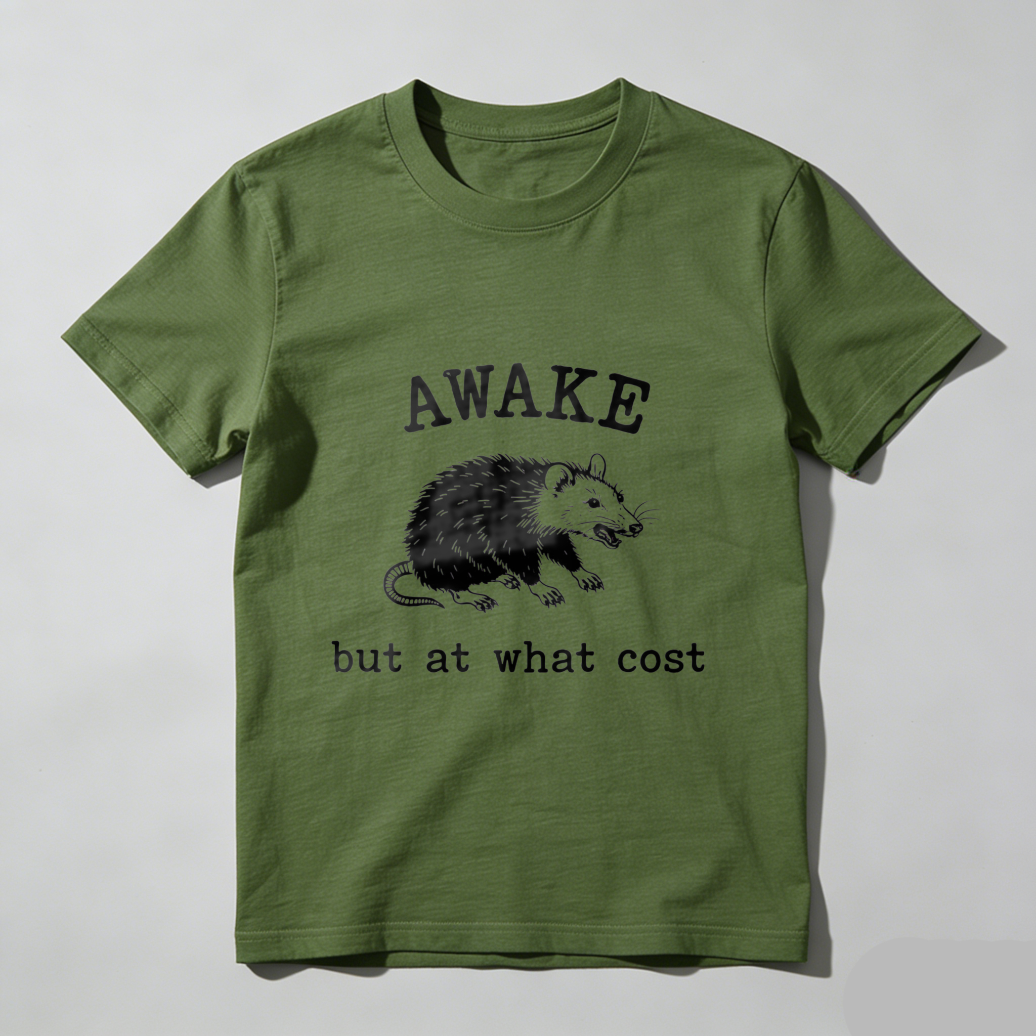 Awake But At What Cost Rat Graphic T Shirt Black Men Women Unisex Casual Wear