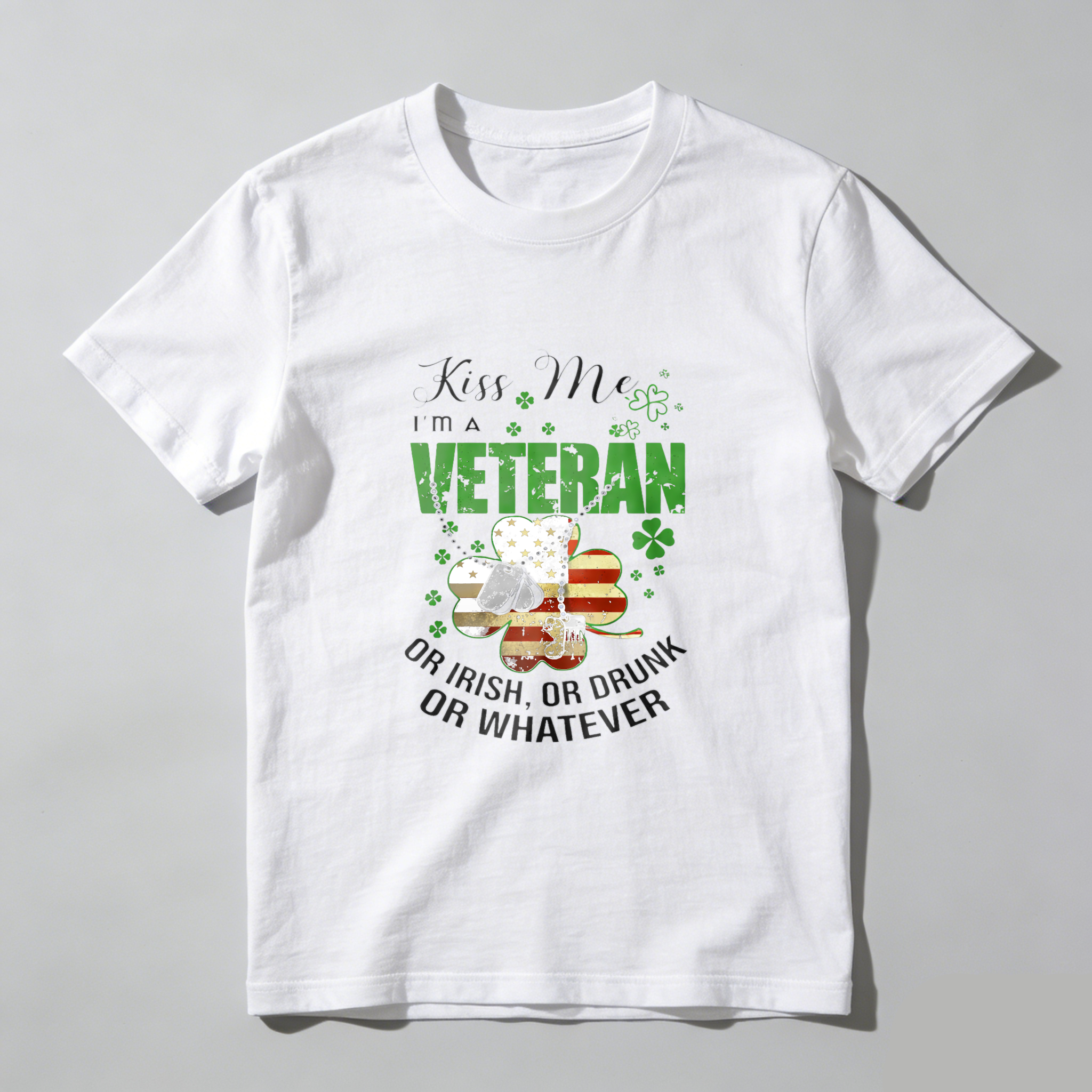 TEECURENT Kiss Me Im A Veteran Or Irish Or Drunk Or Whatever St Patrick Day T Shirt For Men And Women Patriotic Military Shamrock Design Black T Shirt