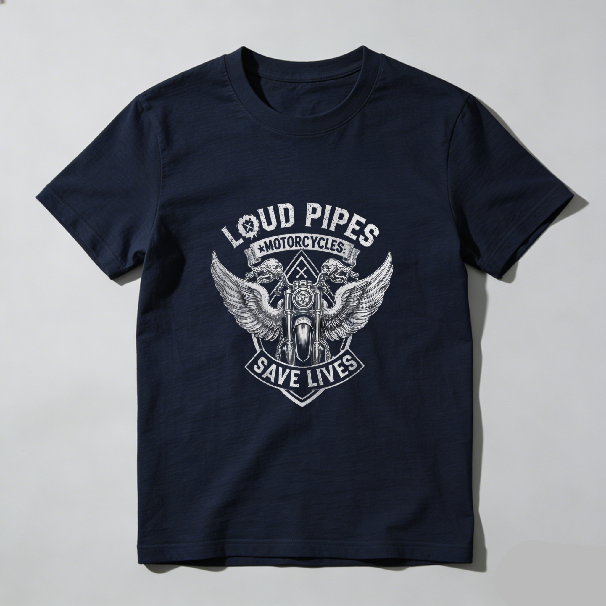 TEECURENT T-SHIRT  Loud Pipes Save Lives Motorcycles Wings Engine