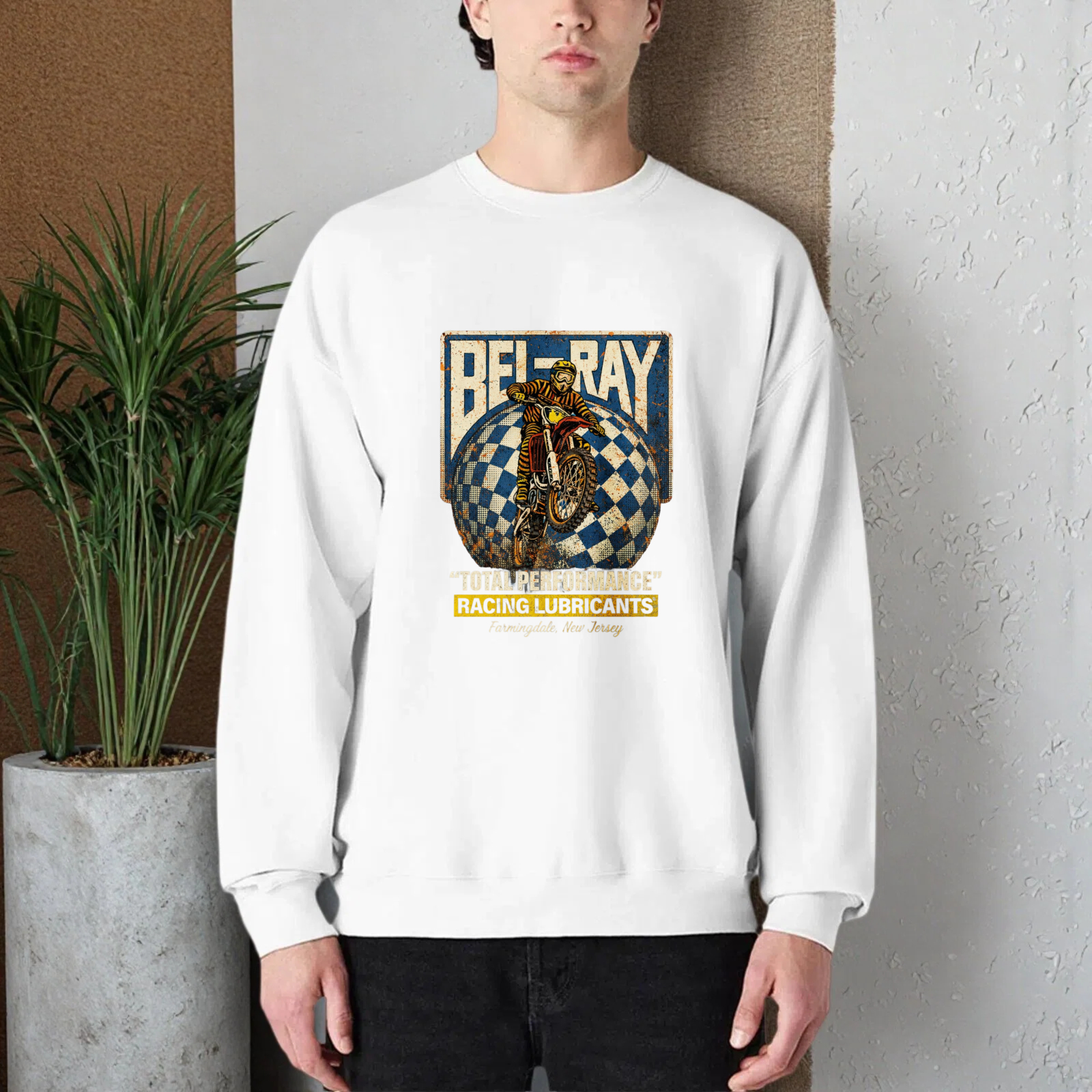 TEECURENT Bel Bay Total Performance Racing Lubricants Motorcycle Sweatshirt Classic Retro Design Black Crewneck Pullover