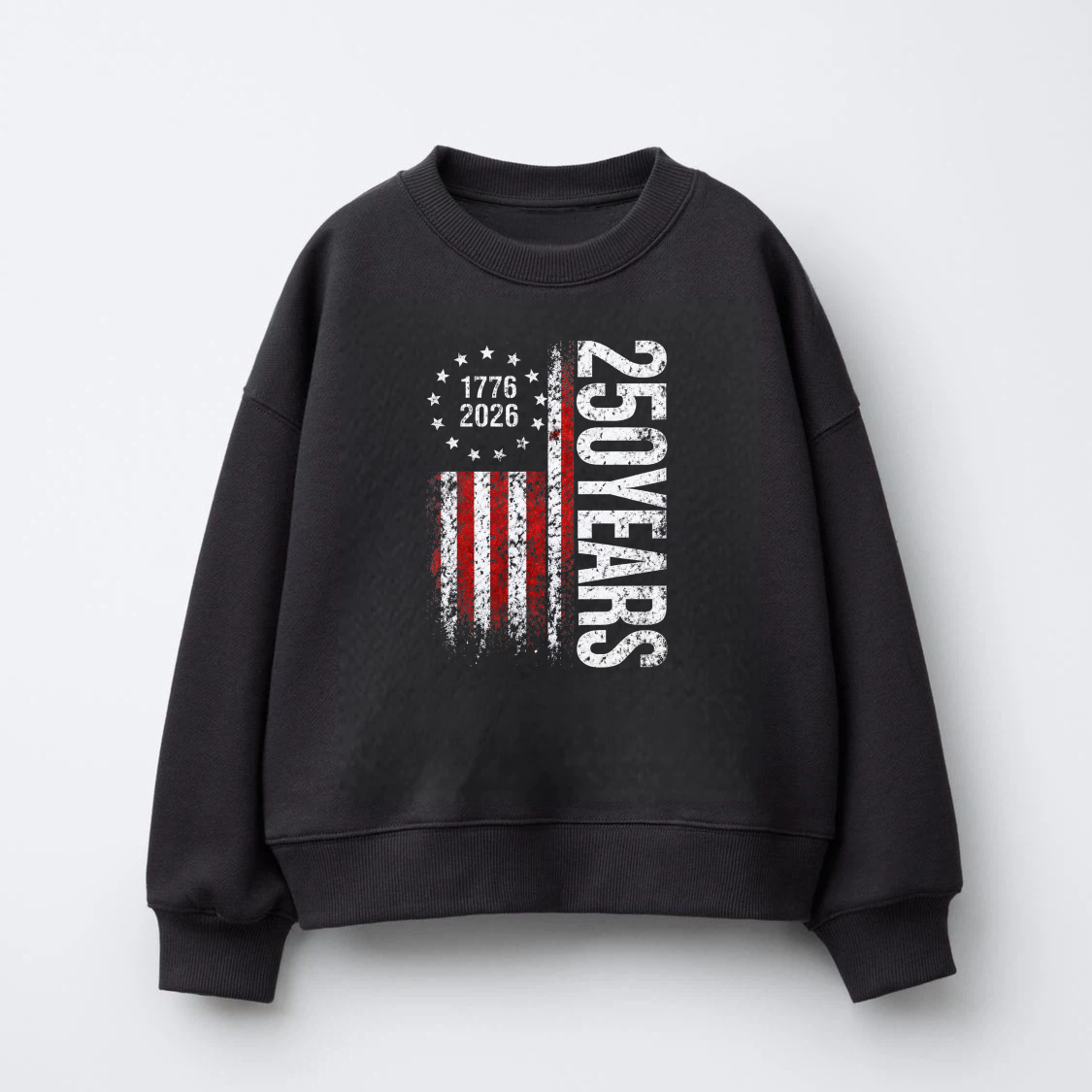 American Flag 250 Years 1776 2026 Independence Day Celebration Sweatshirt Black Unisex Crewneck Pullover Long Sleeve Top