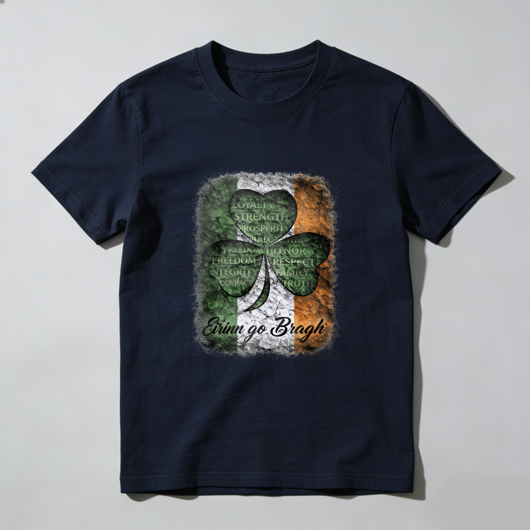 TEECURENT Irish Shamrock Flag T-Shirt With Erin Go Bragh And Irish Values Design For St Patrick's Day And Irish Pride