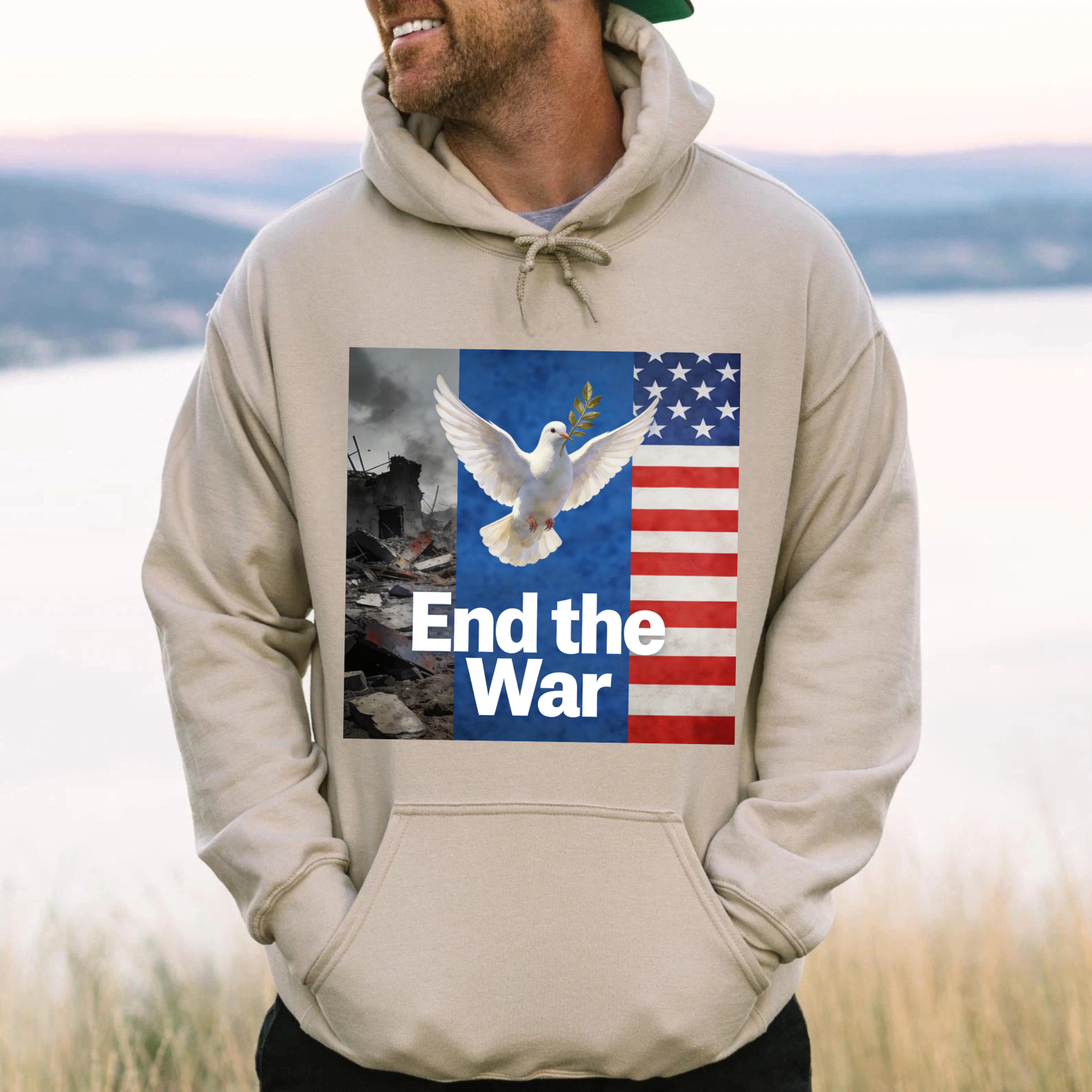 TEECURENT End The War Peace Dove American Flag Hoodie Anti War Message Sweatshirt For Men And Women