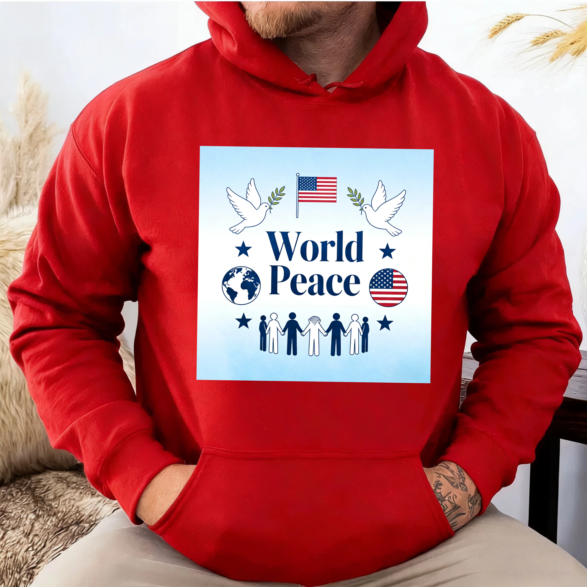 TEECURENT World Peace Usa Flag Dove And Globe Design Hoodie For Men Women Unisex Sweatshirt With American Patriotism And Unity Theme