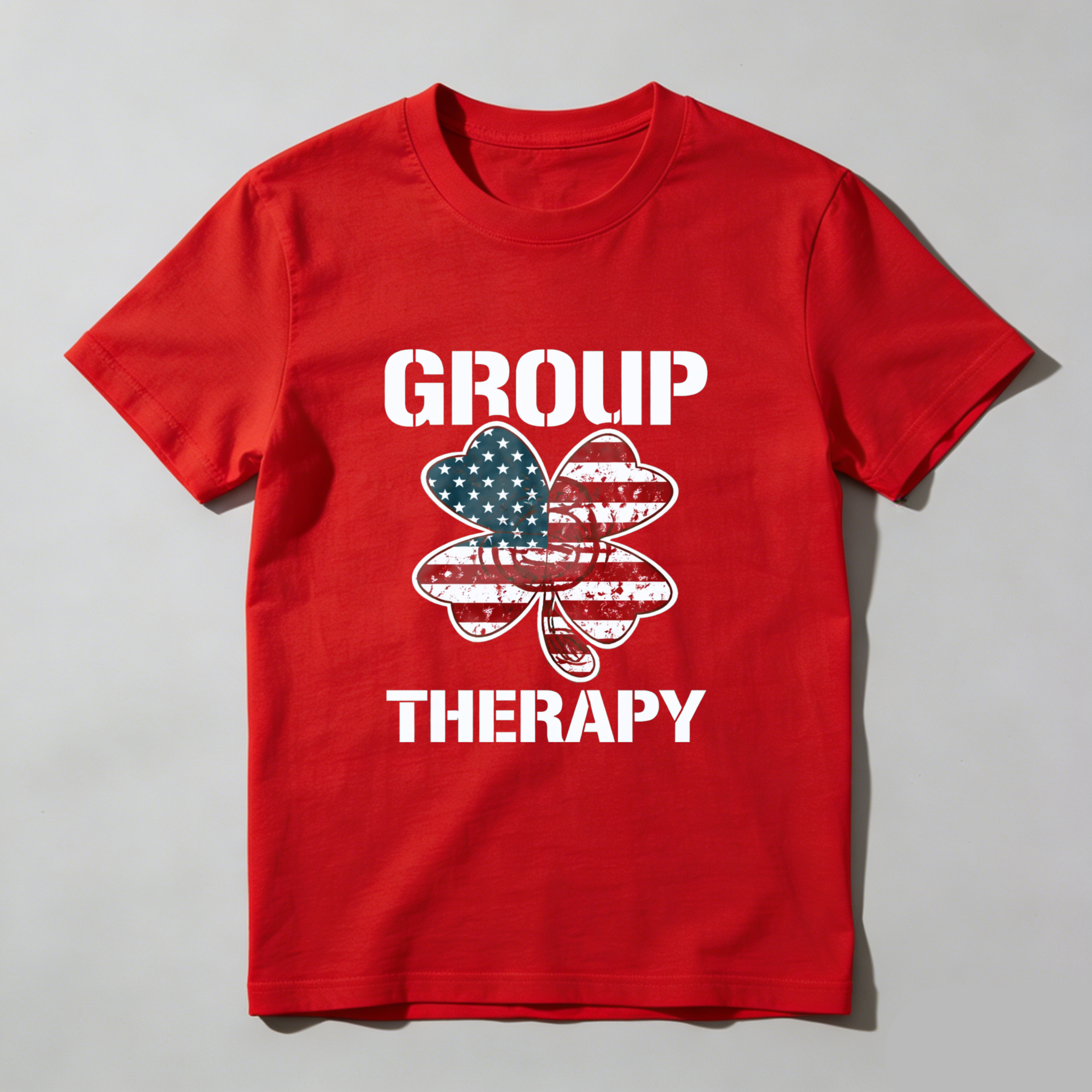 TEECURENT Group Therapy American Flag Shamrock T Shirt
