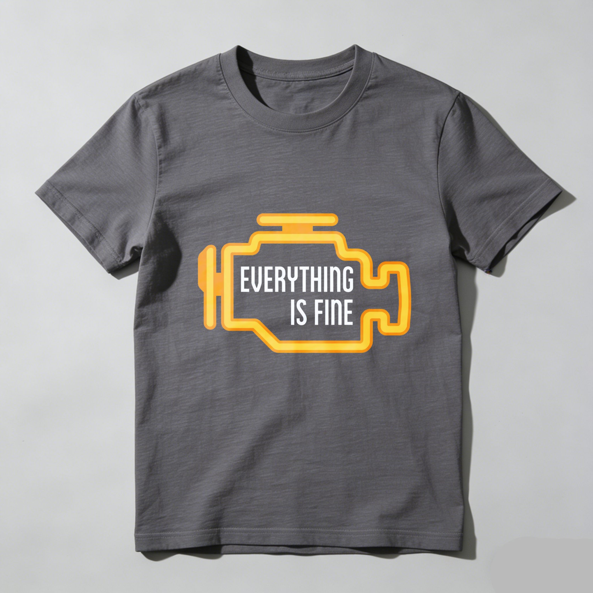 Everything Is Fine T Shirt With Car Engine Design Black Cotton Tee For Men Women Unisex Casual Wear Automotive Humor Gift