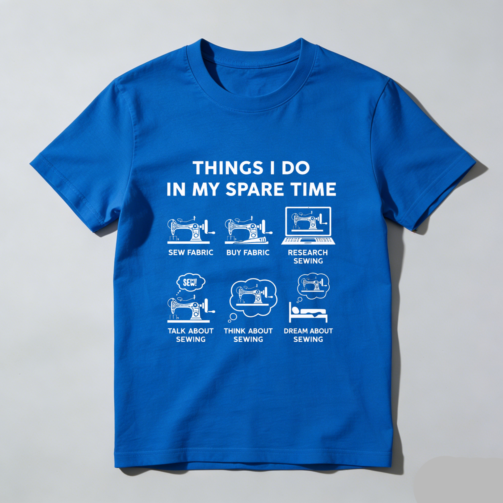 TEECURENT Things I Do In My Spare Time Sewing T-Shirt For Sewing Enthusiasts And Crafters With Fun Sewing Icons And Humorous Quotes WOMEN