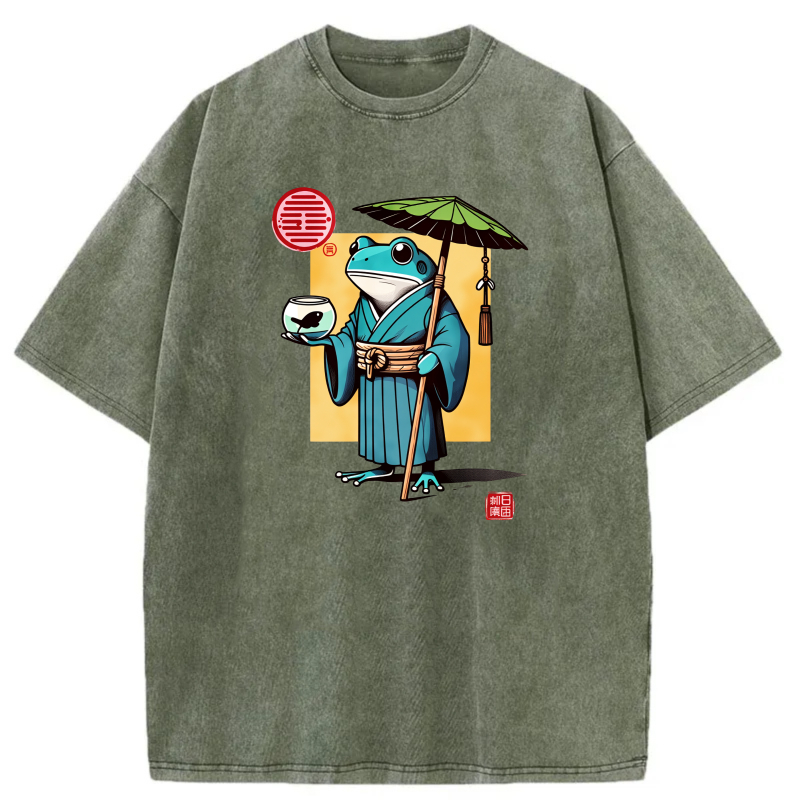 Frog In Kimono Holding Umbrella And Tea Cup tshirt 100% cotton