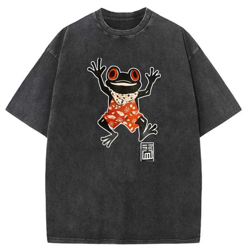 Frog Wearing Red Shirt With White Pattern tshirt 100% cotton