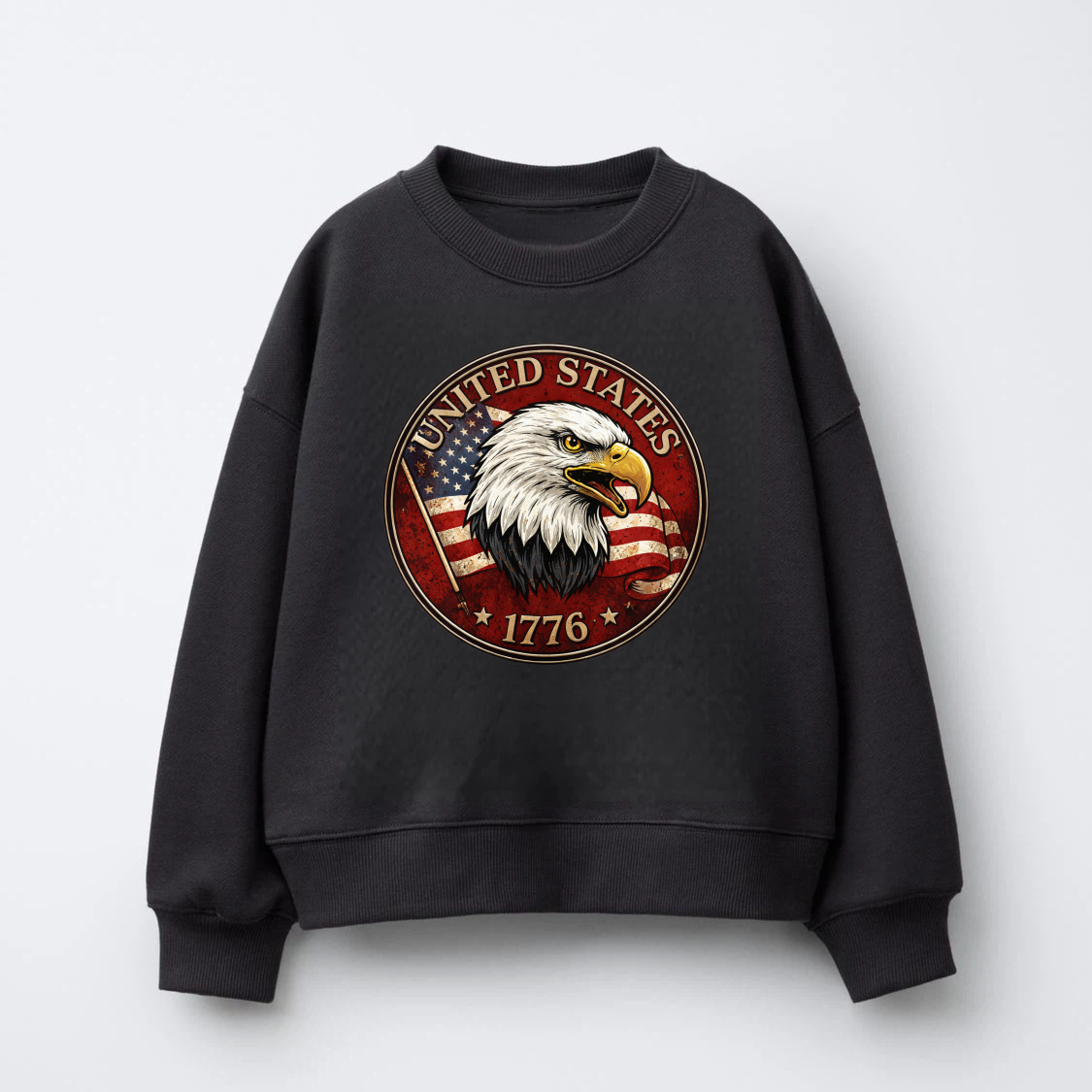 United States Eagle American Flag 1776 Sweatshirt Patriotic Crewneck Pullover Black