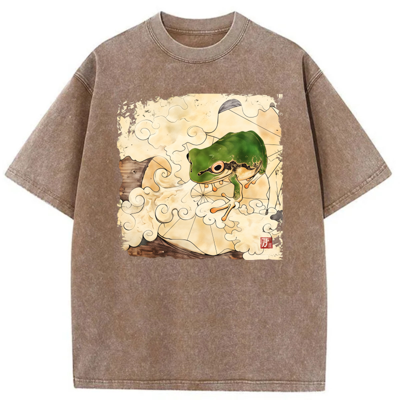 Frog On Clouds With Traditional Art Style tshirt 100% cotton