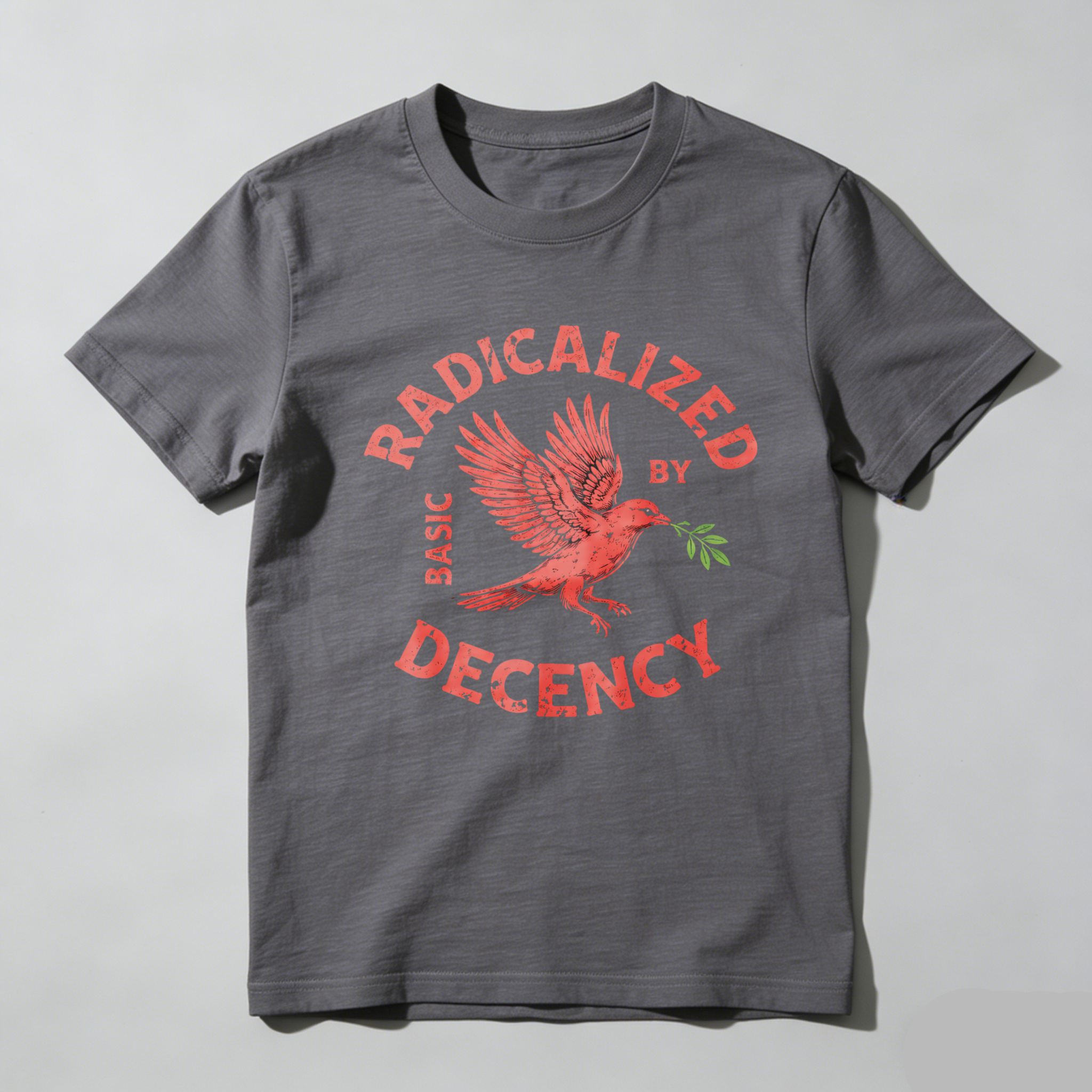 TEECURENTRadicalized By Basic Decency T Shirt With Bird And Olive Branch Design Black Men Women Unisex Apparel-TeeCurent