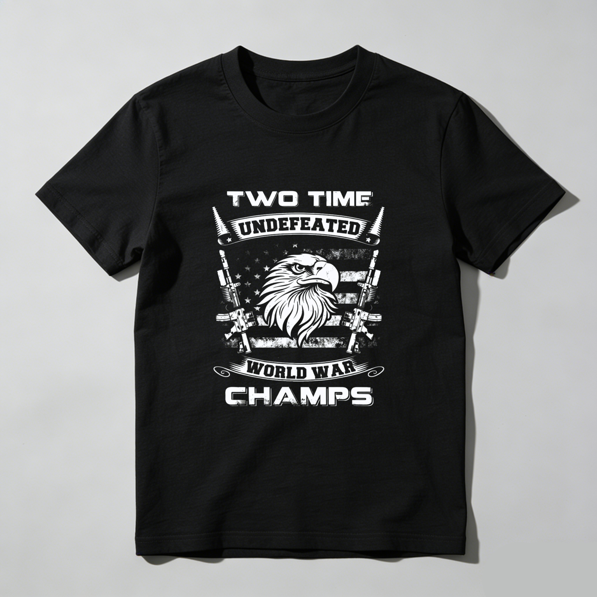 TEECURENT Two Time Undefeated World War Champs Eagle Patriotic T Shirt