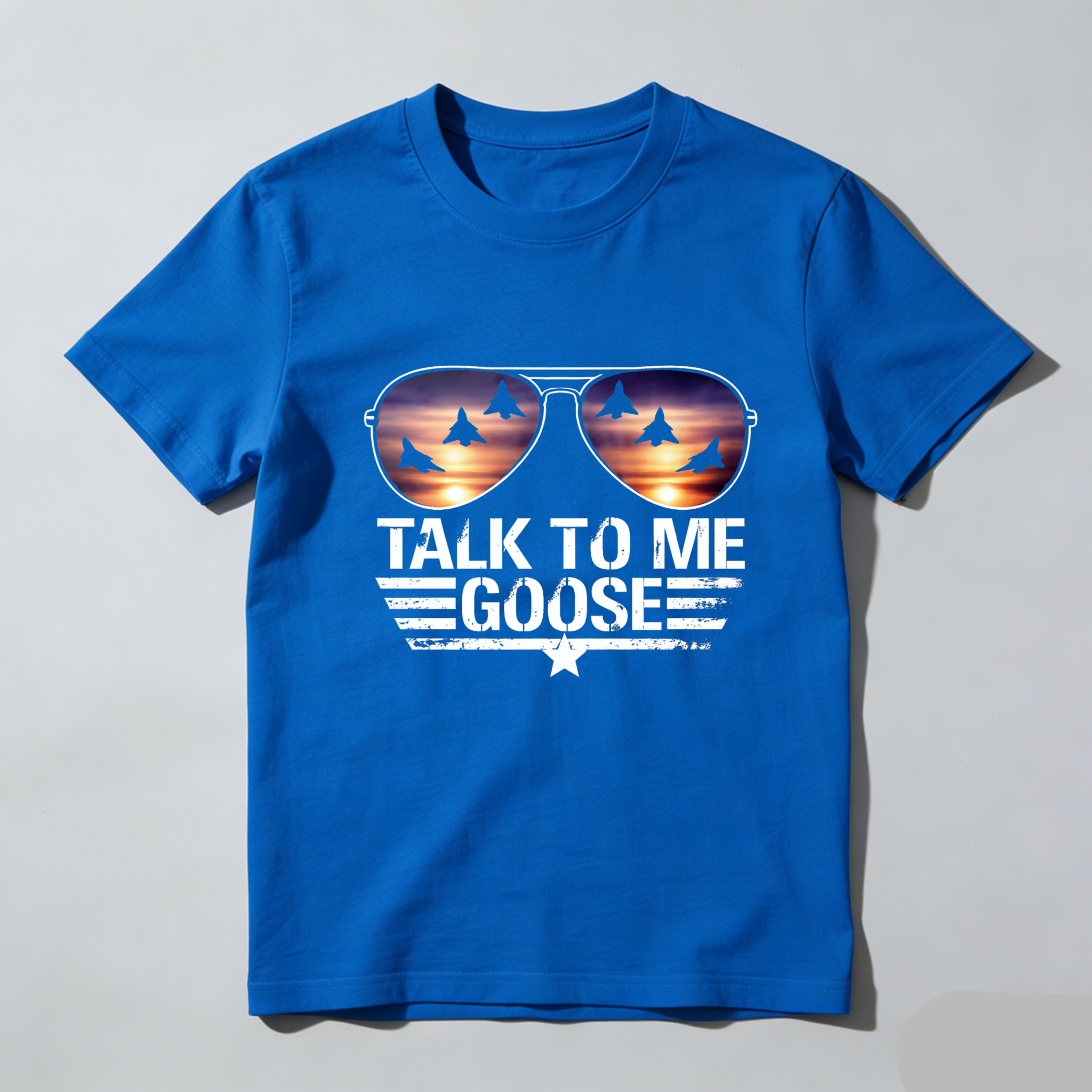 TEECURENTTalk To Me Goose Aviator Sunglasses T-Shirt With Fighter Jets Sunset Design Black Men Women Top-TeeCurent