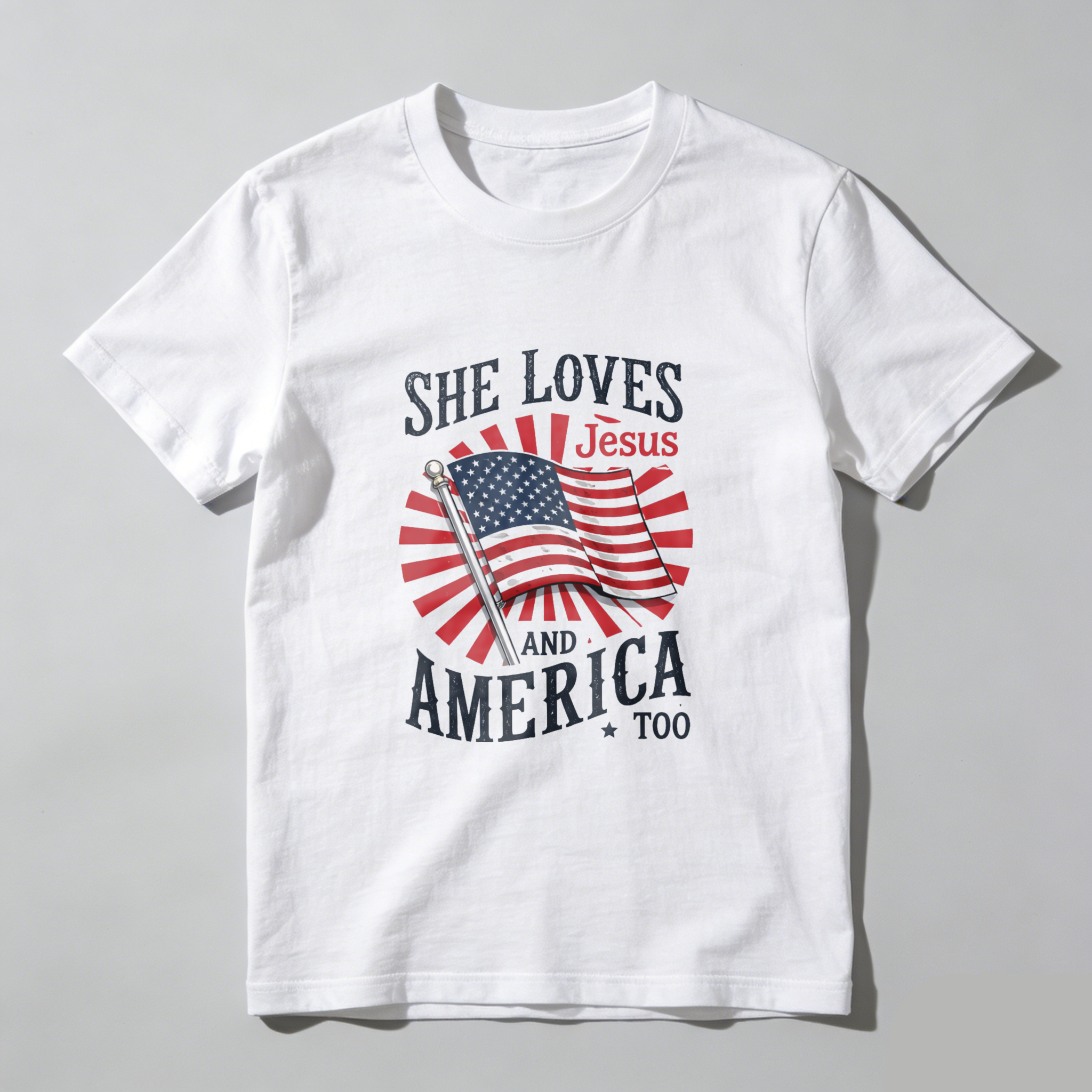 TEECURENT She Loves Jesus And America Too Patriotic Christian T Shirt For Women American Flag Design Black Cotton Top WOMEN