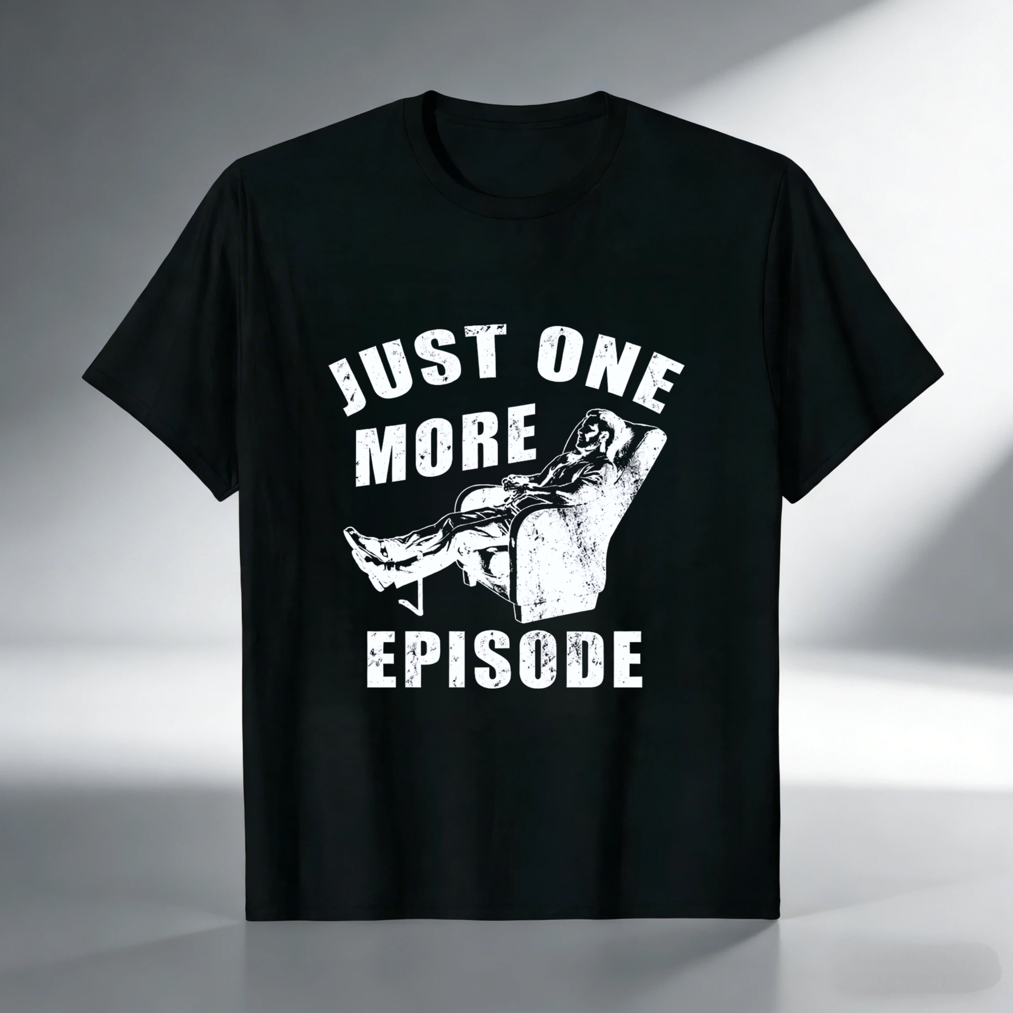 TEECURENT Just One More Episode T-Shirt With Couch And Remote Design For TV Show Fans