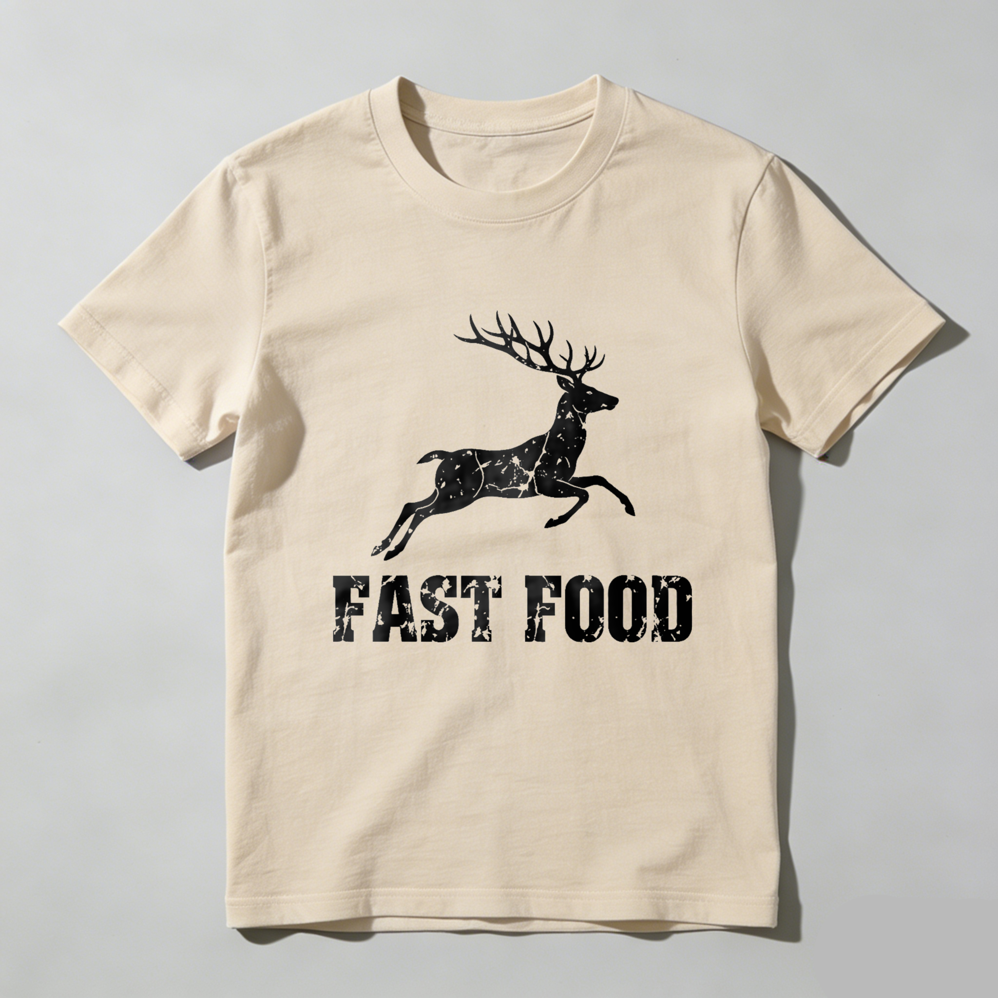 TEECURENT Fast Food Deer Running Graphic T-Shirt Black Men's Casual Shirt With Funny Wildlife Design-TeeCurent
