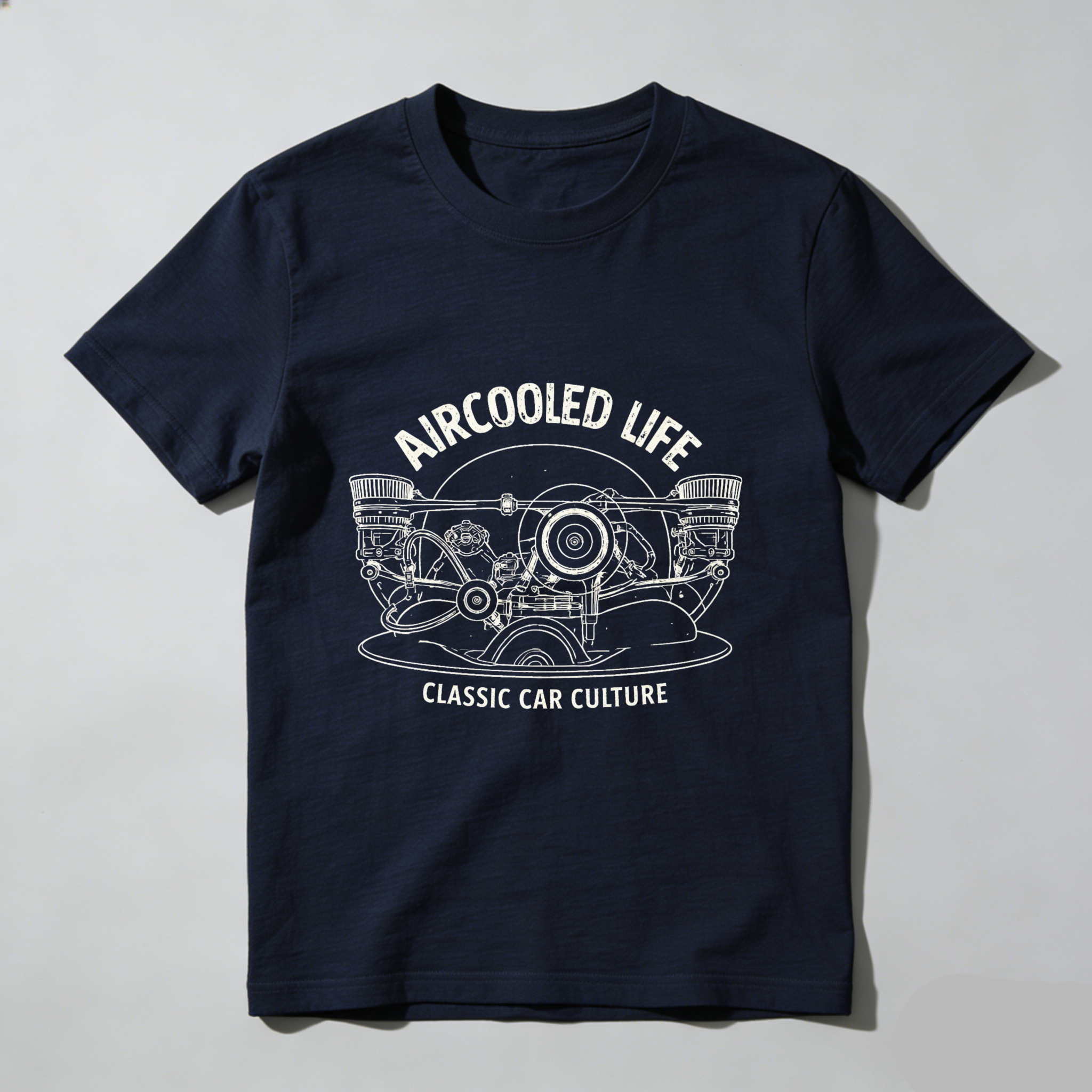 Aircooled Life Classic Car Culture T-Shirt Vintage Automotive Engine Design Black Men's Tee