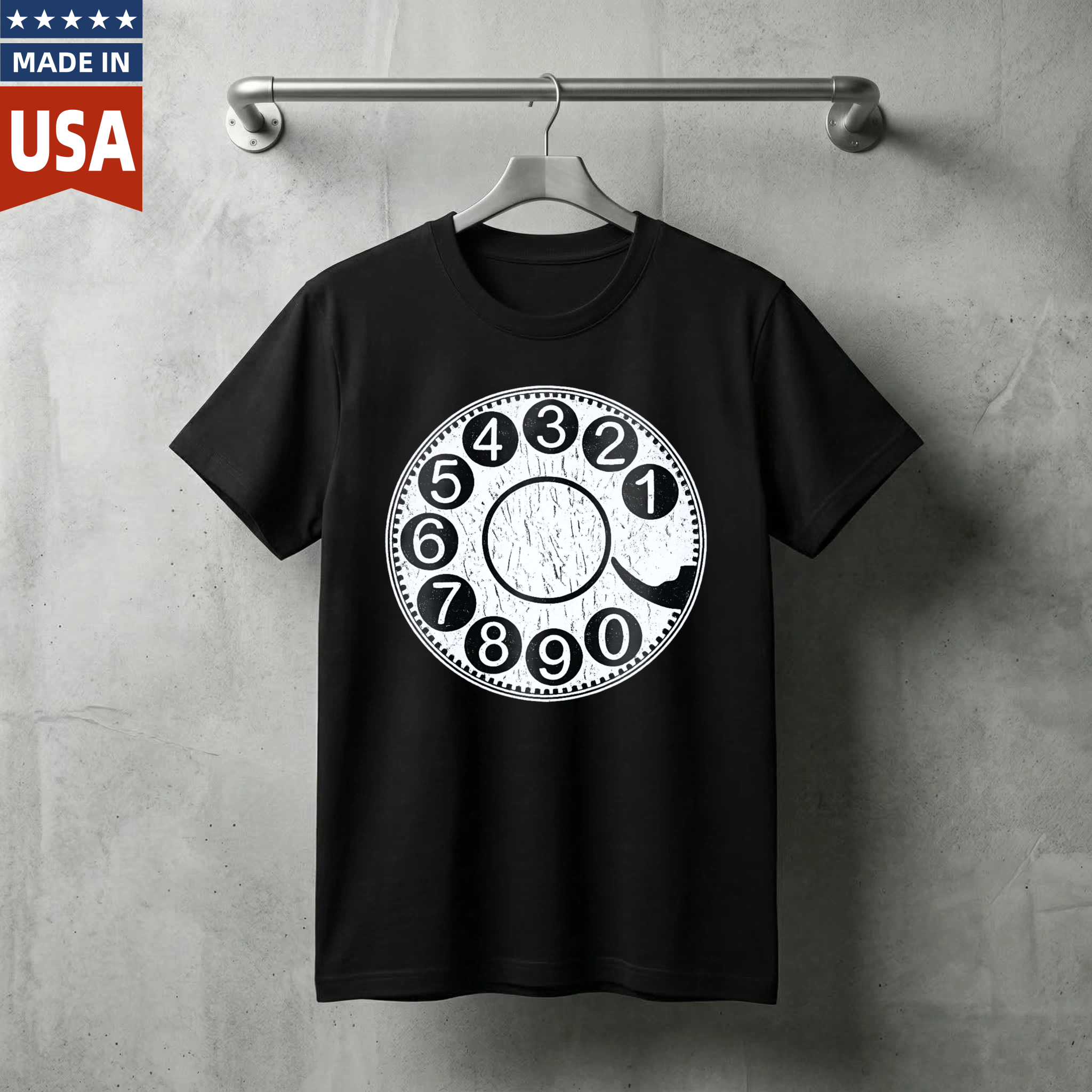 Vintage Rotary Dial Phone T-Shirt Made In Usa Retro Telephone Design Black Cotton Shirt Unisex Classic Style Gift For Tech Enthusiasts