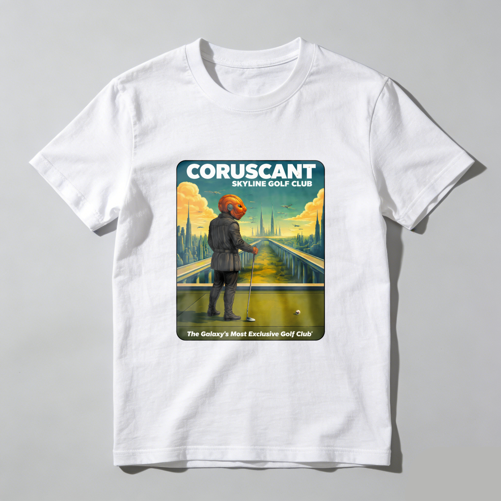 TEECURENT Coruscant Skyline Golf Club Star Wars Inspired T-Shirt Galaxy Exclusive Golf Course Design Black Men's Shirt