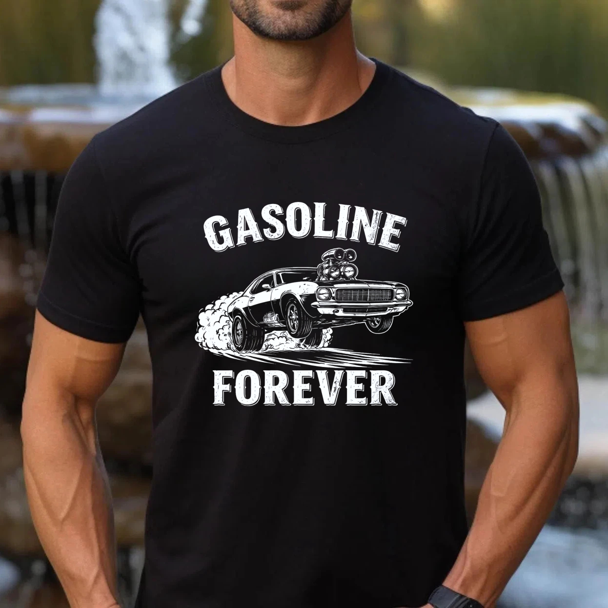 Gasoline Forever Classic Muscle Car T-Shirt For Men And Women Automotive Enthusiast Gift Black Cotton Shirt