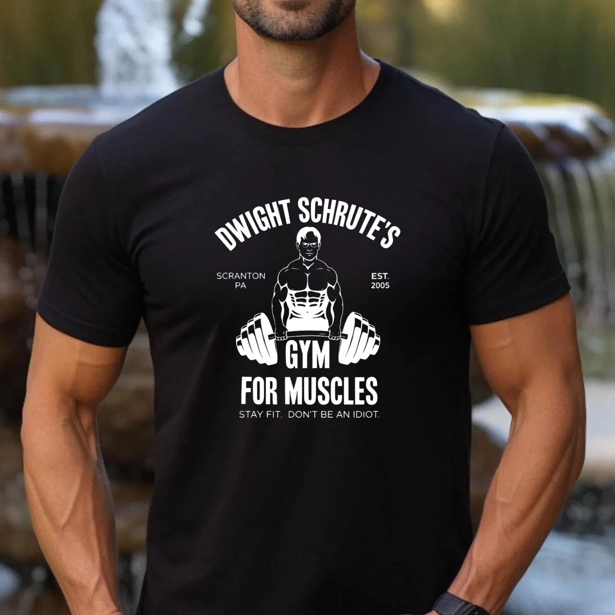 TEECURENT Dwight Schrutes Gym For Muscles T Shirt Scranton Pa Est 2005 Stay Fit Dont Be An Idiot Workout Tee