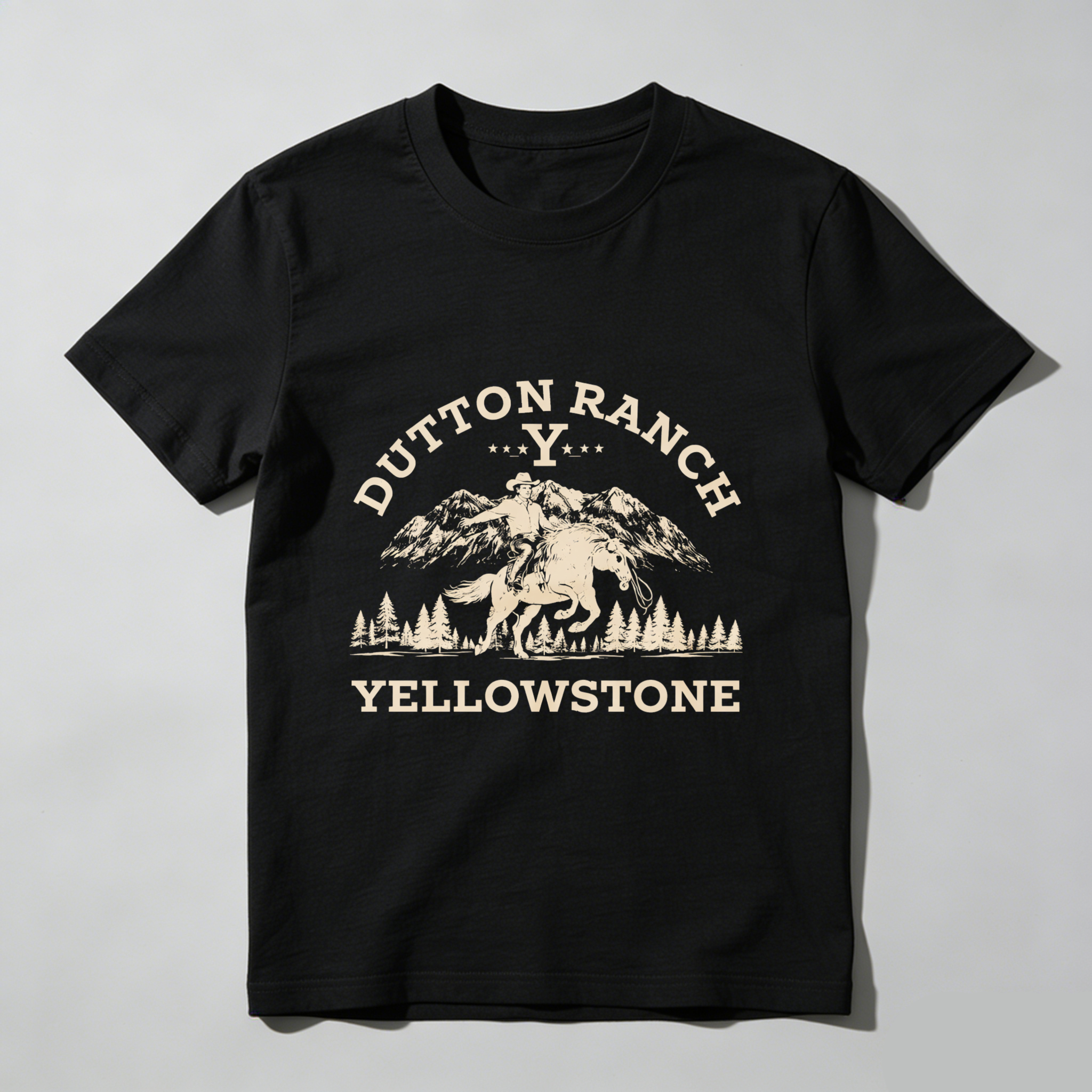 TEECURENT Dutton Ranch Yellowstone Western Cowboy Shirt Men's Black T-Shirt With Horse And Mountains Design For Outdoor Enthusiasts