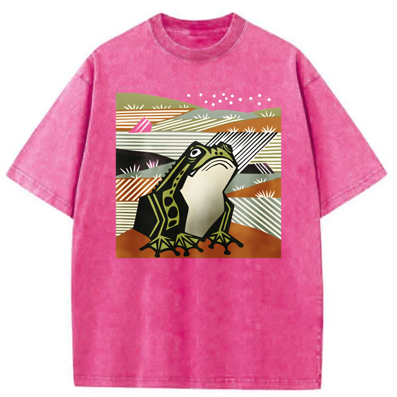 Frog In Abstract Landscape Pattern tshirt 100% cotton