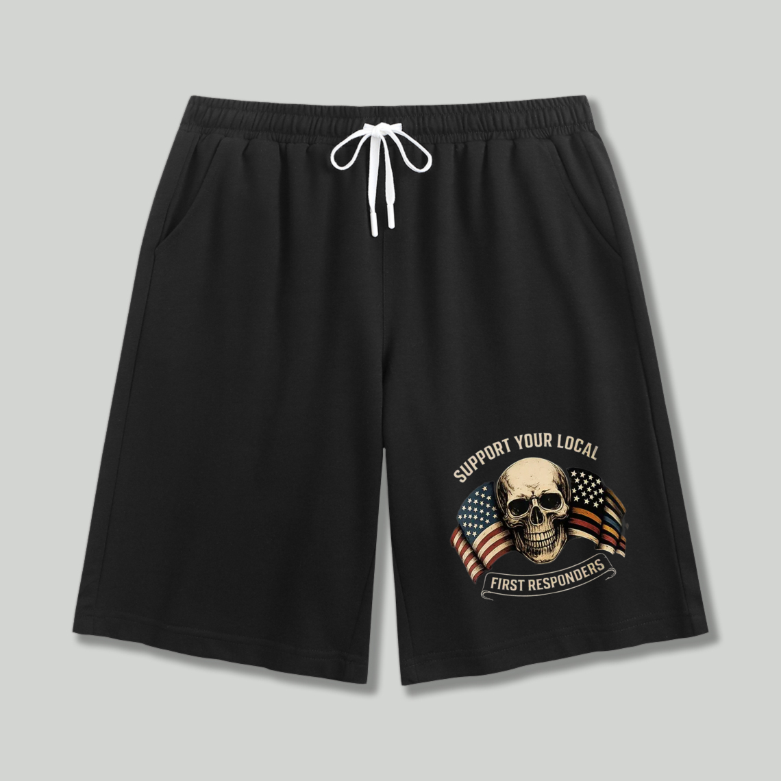 Support Your Local First Responders Skull American Flag Shorts