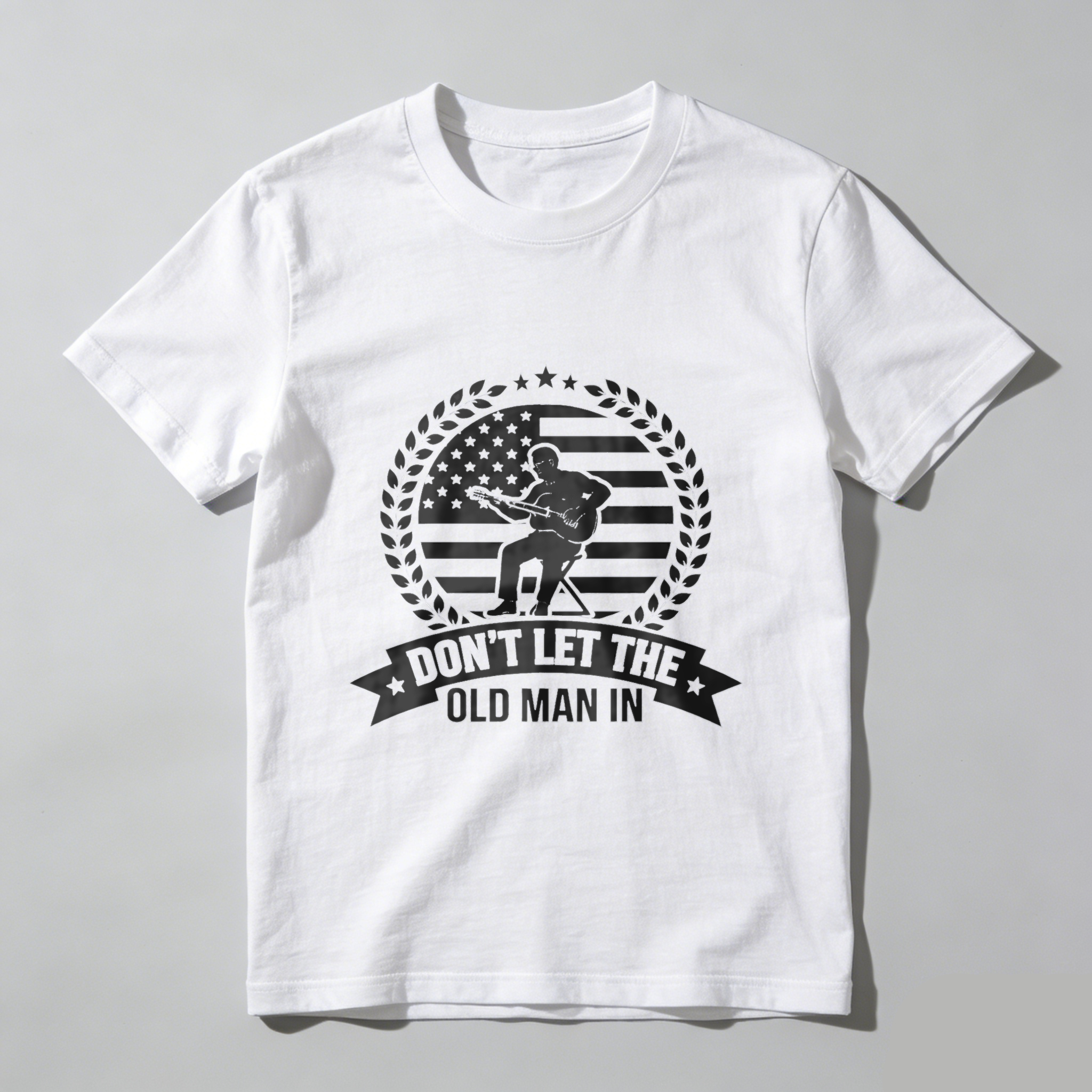 TEECURENT Dont Let The Old Man In American Flag T-Shirt Funny Humorous Graphic Tee Men Women Casual Wear