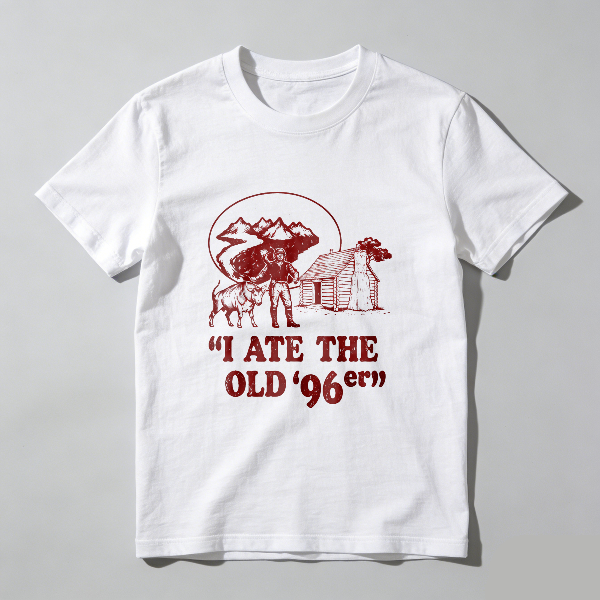 TEECURENT I Ate The Old 96er Black T Shirt With Red Mountain Cabin And Bear Design