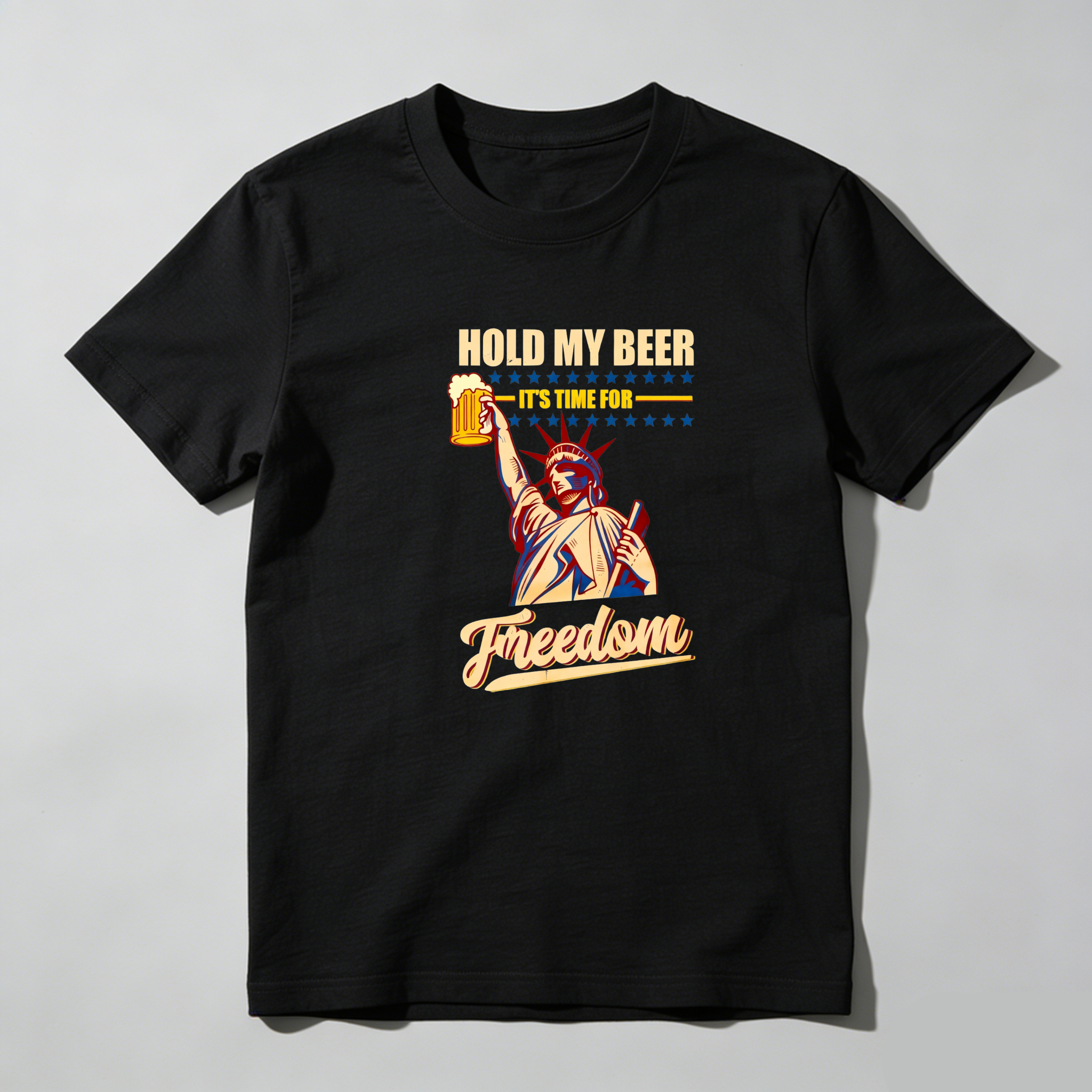 TEECURENT Hold My Beer Freedom Statue Pure Cotton Short Sleeve T-Shirt-TeeCurent
