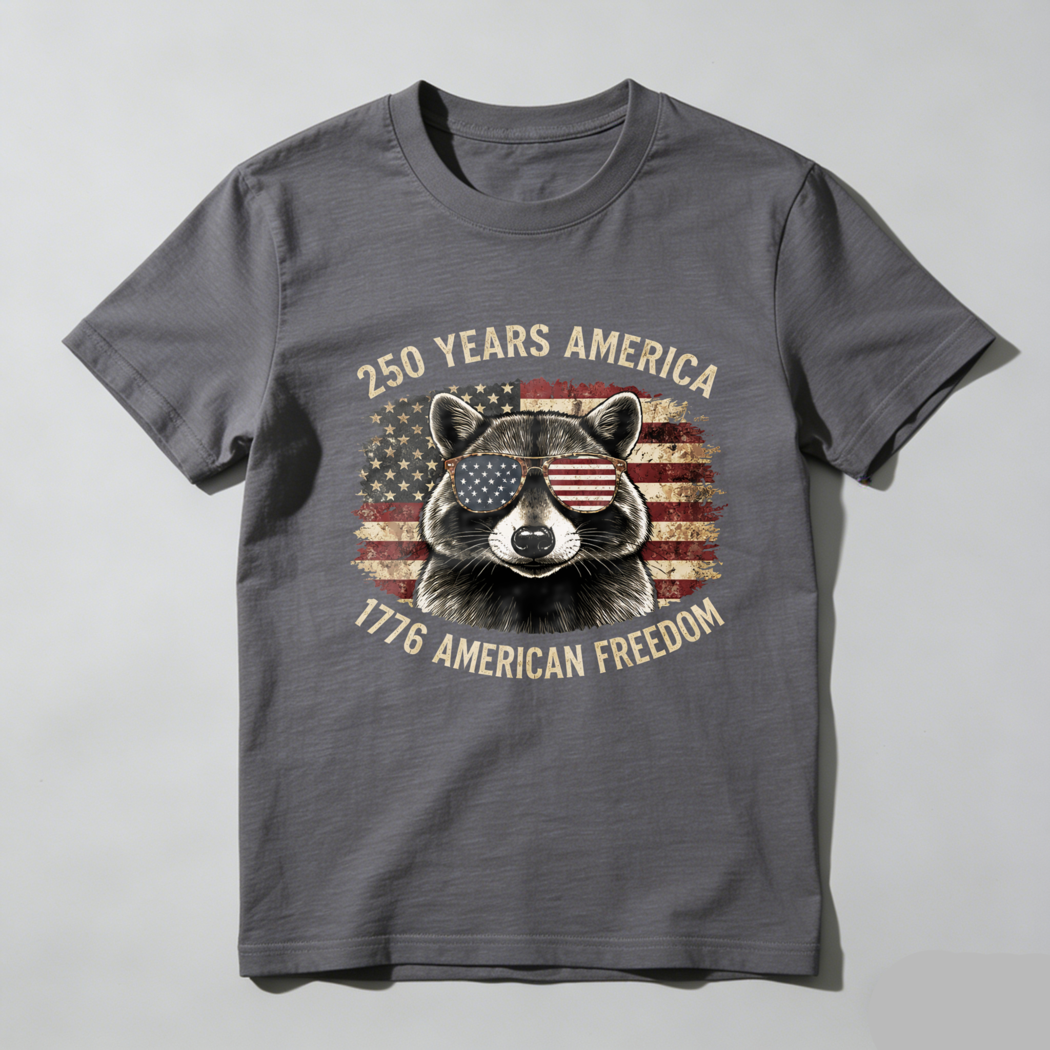 250 Years America 1776 American Freedom Raccoon With Usa Flag Sunglasses T Shirt