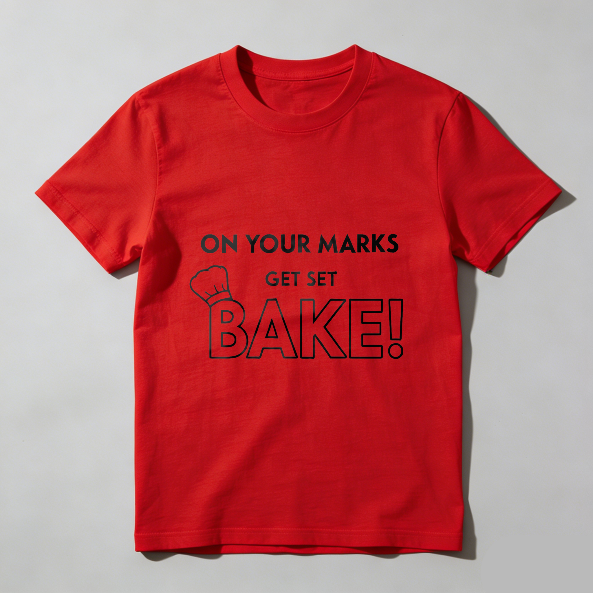 TEECURENT On Your Marks Get Set Bake Chef Hat T-Shirt Baking Cooking Kitchen Gift For Baker Fun Food Lover Apparel