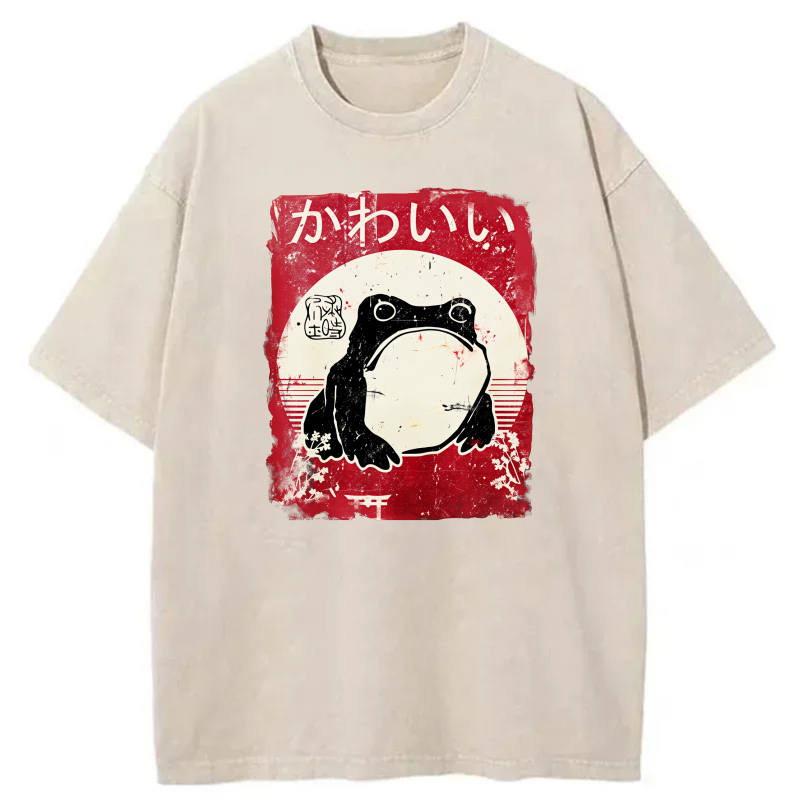 Frog In Moon With Japanese Text tshirt 100% cotton