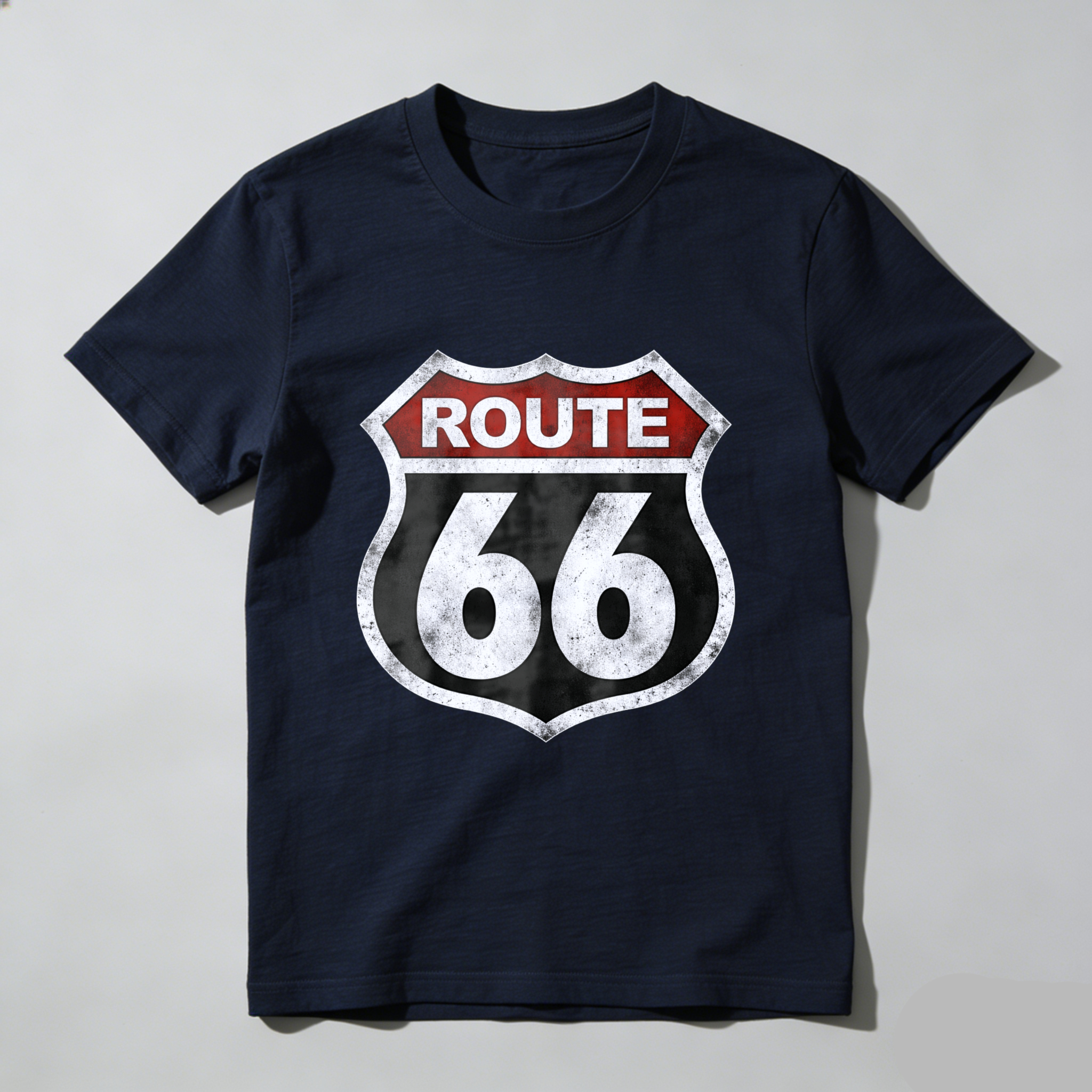 Route 66 Classic Highway Sign T-Shirt Black Vintage Road Trip Design Men Women Unisex Casual Wear