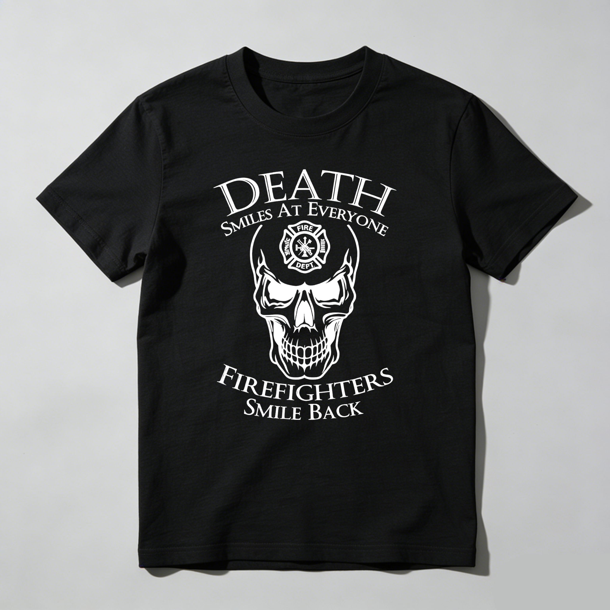 TEECURENT Death Smiles At Everyone Firefighters Smile Back Pure Cotton Short Sleeve T Shirt-TeeCurent