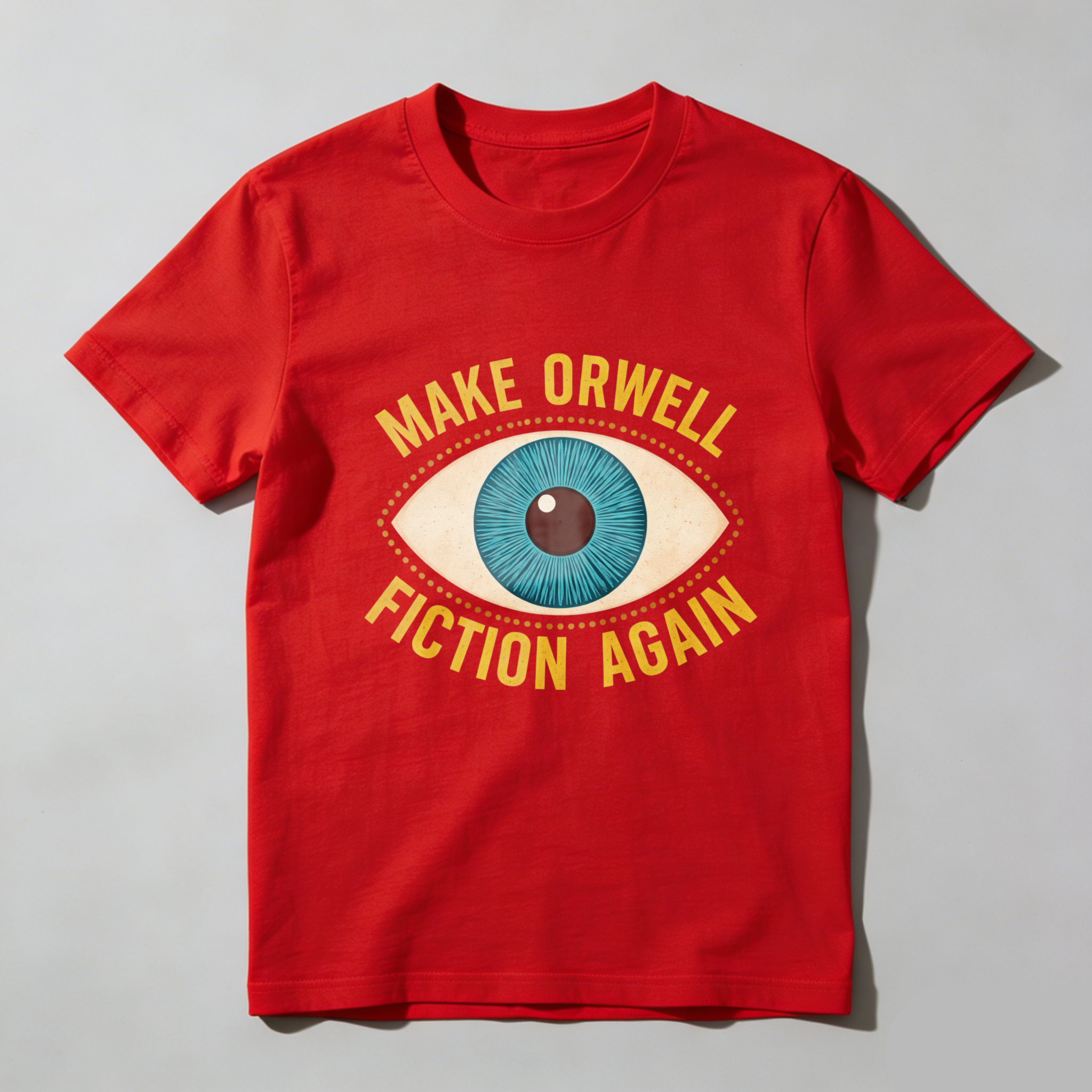 TEECURENTMake Orwell Fiction Again T Shirt With Eye Design Black Graphic Tee For Men And Women-TeeCurent