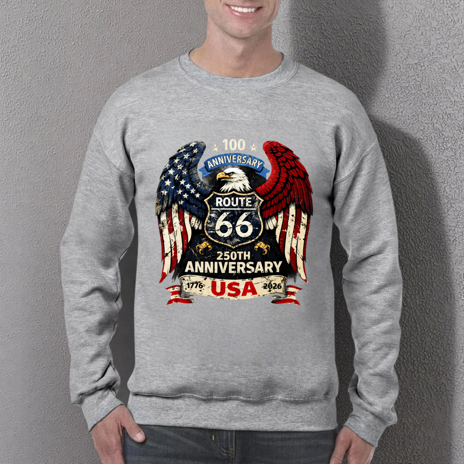 Route 66 100th Anniversary Usa 250th Anniversary Eagle American Flag Sweatshirt