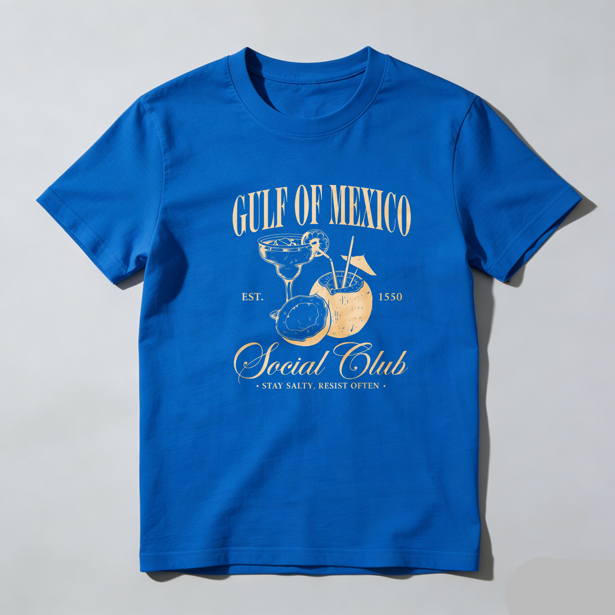 TEECURENT Gulf Of Mexico Social Club   Pure Cotton Short Sleeve T-Shirt-TeeCurent