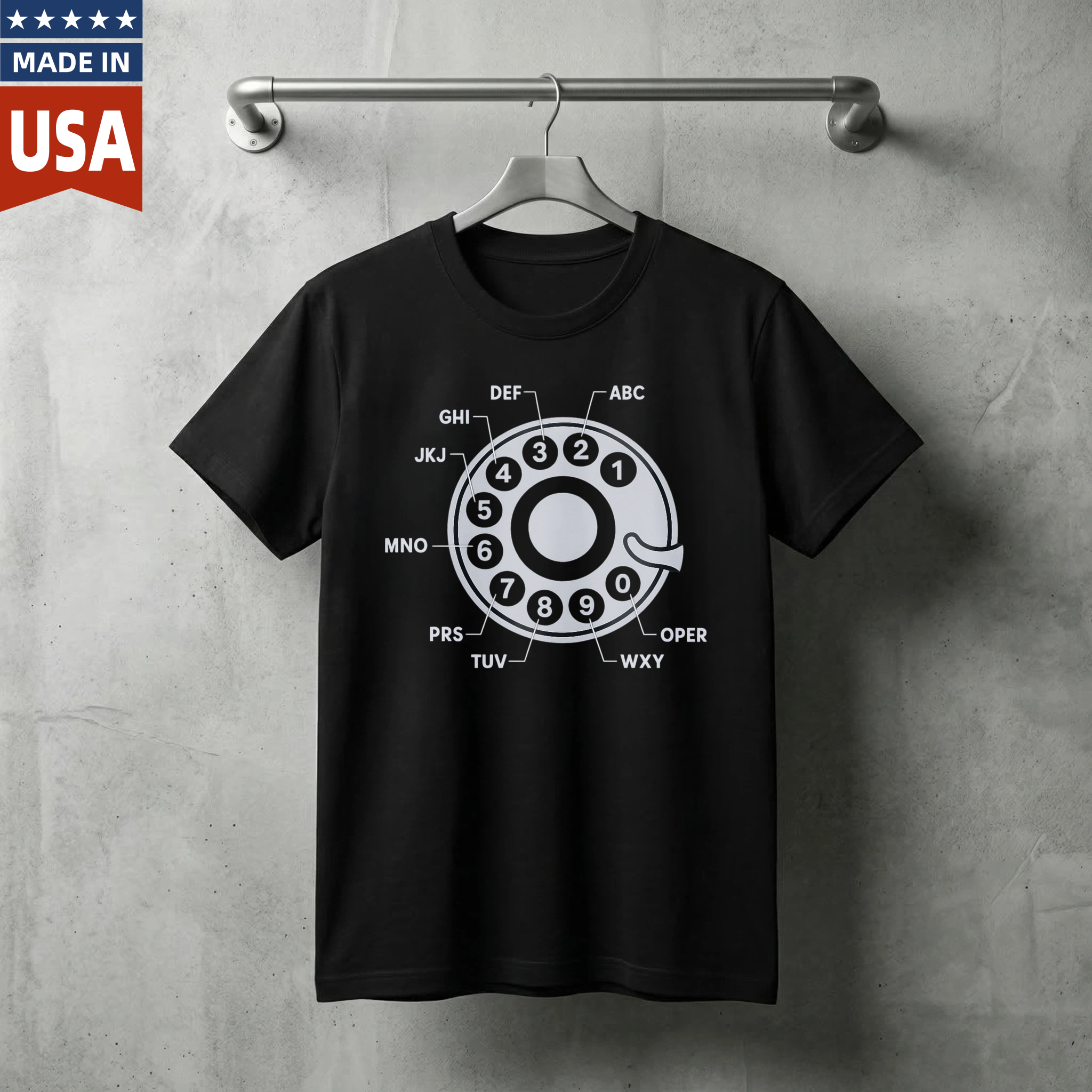 Retro Telephone Dial Design T Shirt Made In Usa Classic Black Graphic Tee For Men And Women Vintage Communication Style Apparel