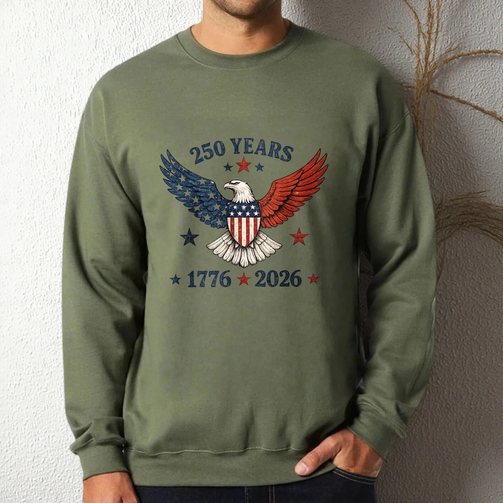 Two Years American Eagle Patriotic Sweatshirt 1776 2026 Independence Day Usa Flag Design Crewneck Pullover Black