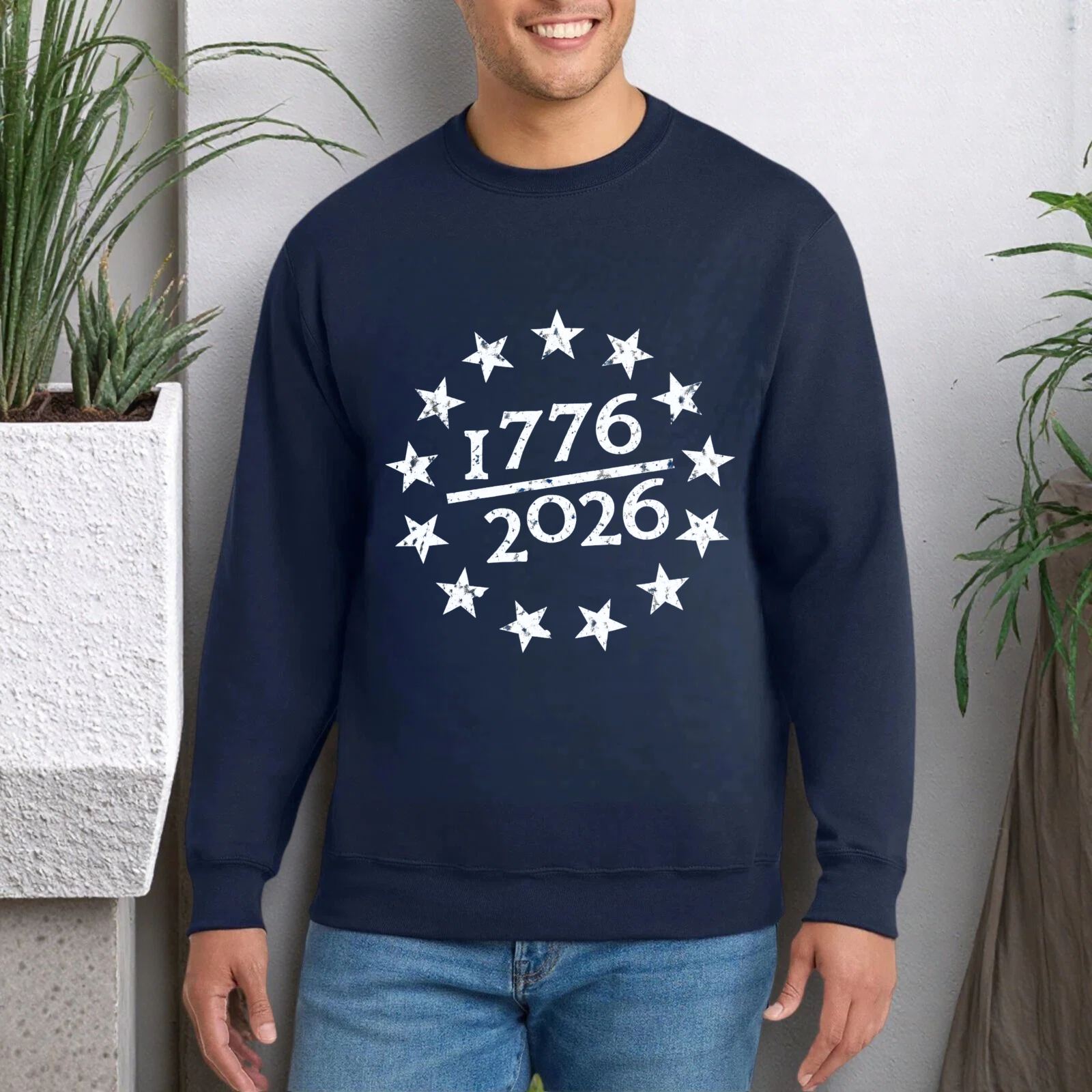 Black Sweatshirt 1776 2026 Stars American Independence Day Celebration Graphic Crewneck Pullover Unisex Casual Wear