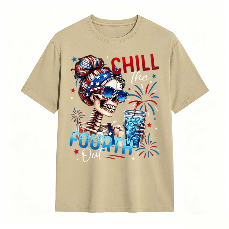Chill The Fourth Out Patriotic Skeleton 4th of July T-Shirt