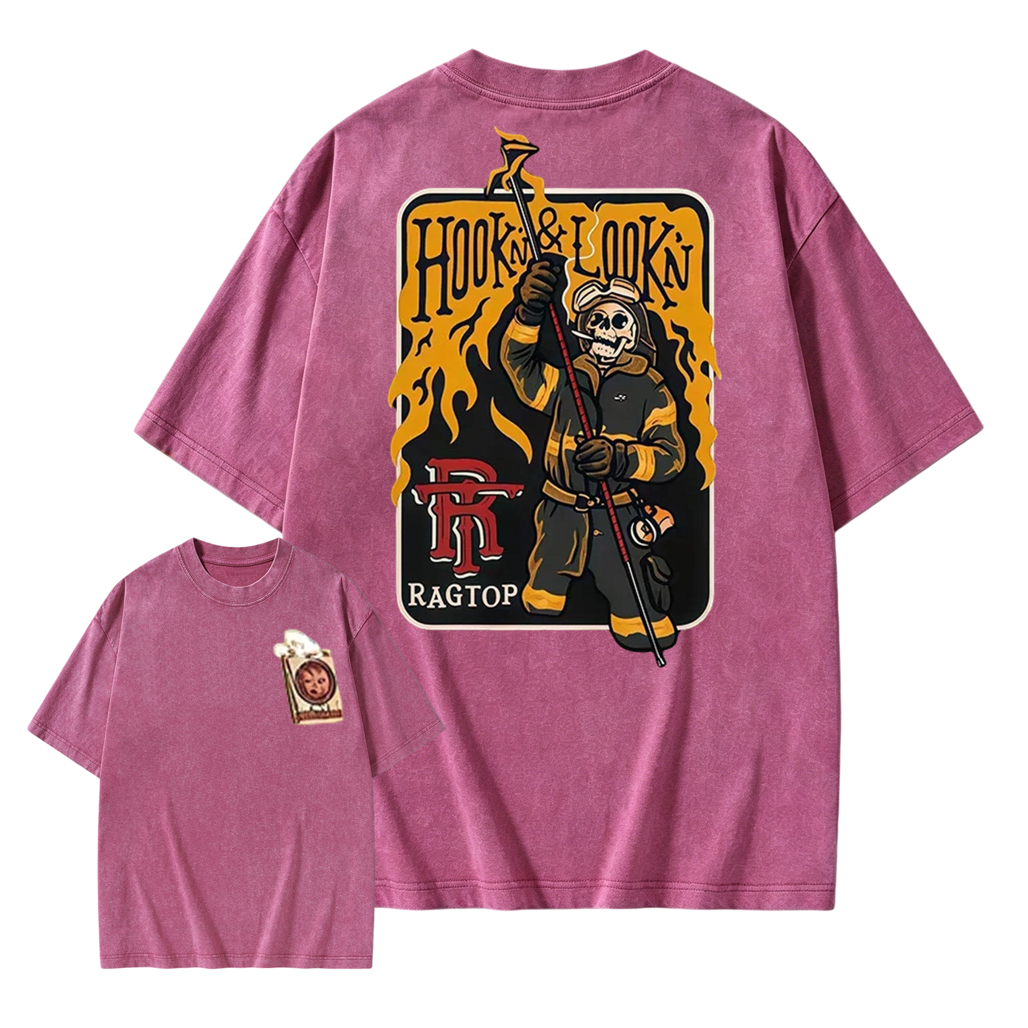 Skeleton Firefighter  Washed Shirt  | Funny Firefighter Graphic Tee For First Responders  Washed Shirt 