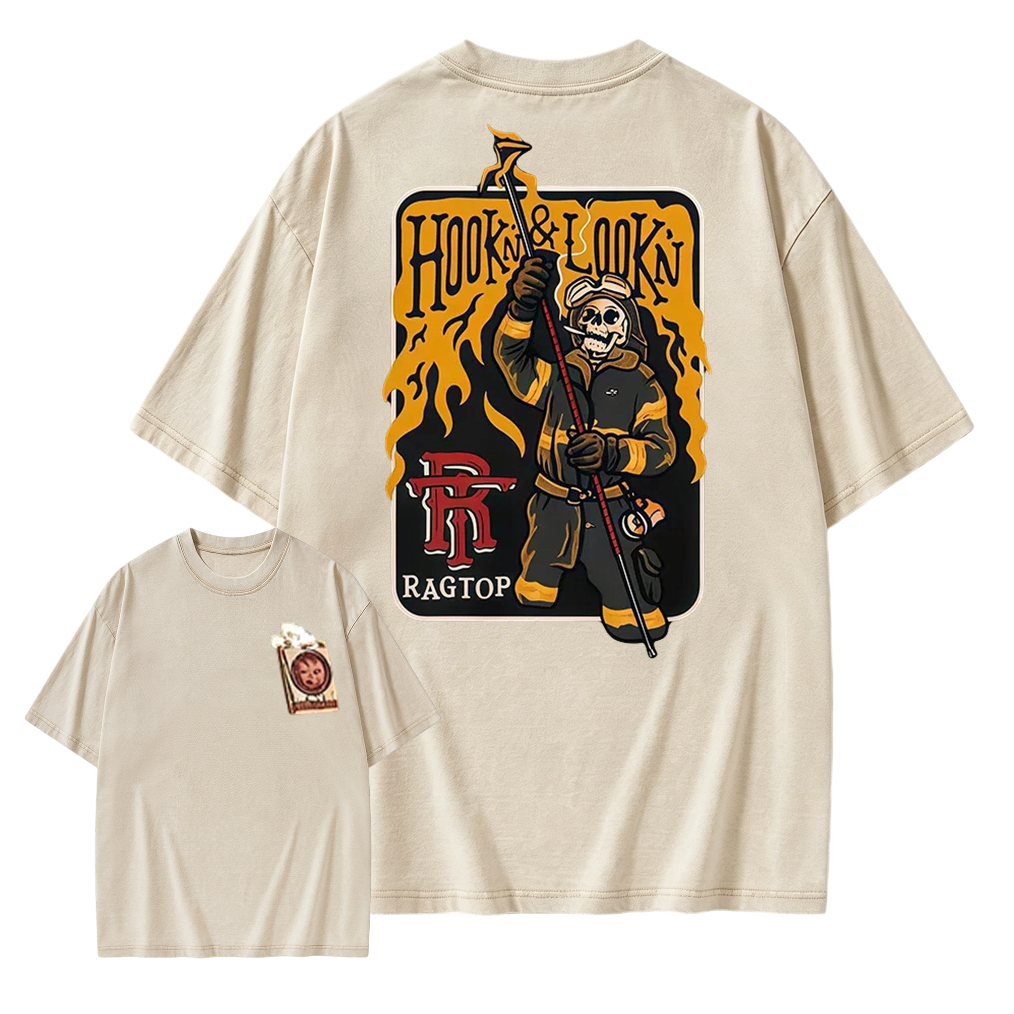 Skeleton Firefighter  Washed Shirt  | Funny Firefighter Graphic Tee For First Responders  Washed Shirt 